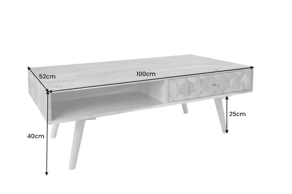 Solid Acacia Wood Coffee Table with Drawers 100 cm – Hive Natural Brown - Image 9