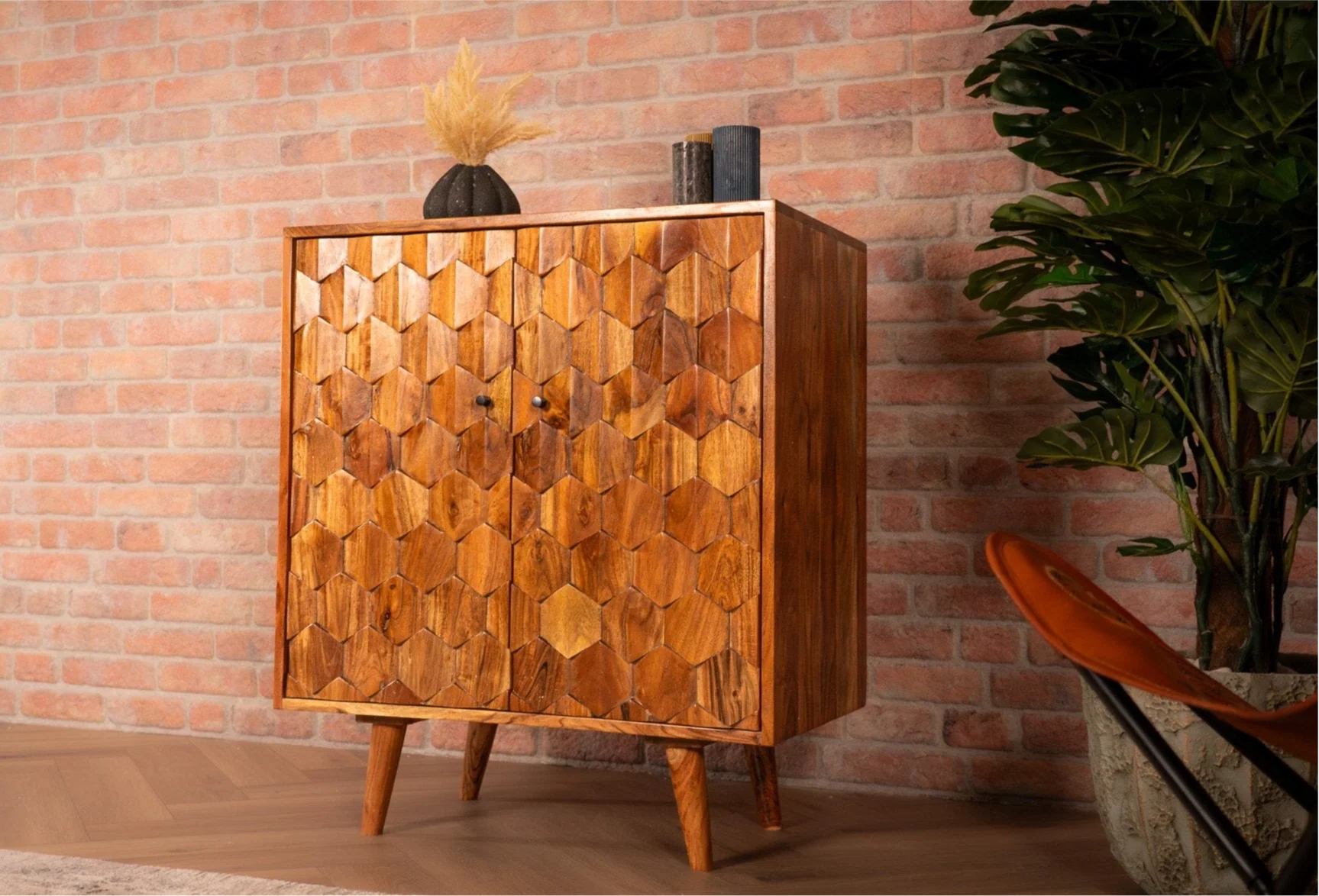 Solid Acacia Wood Bar Cabinet 76 cm – Hive Natural Brown - Image 10