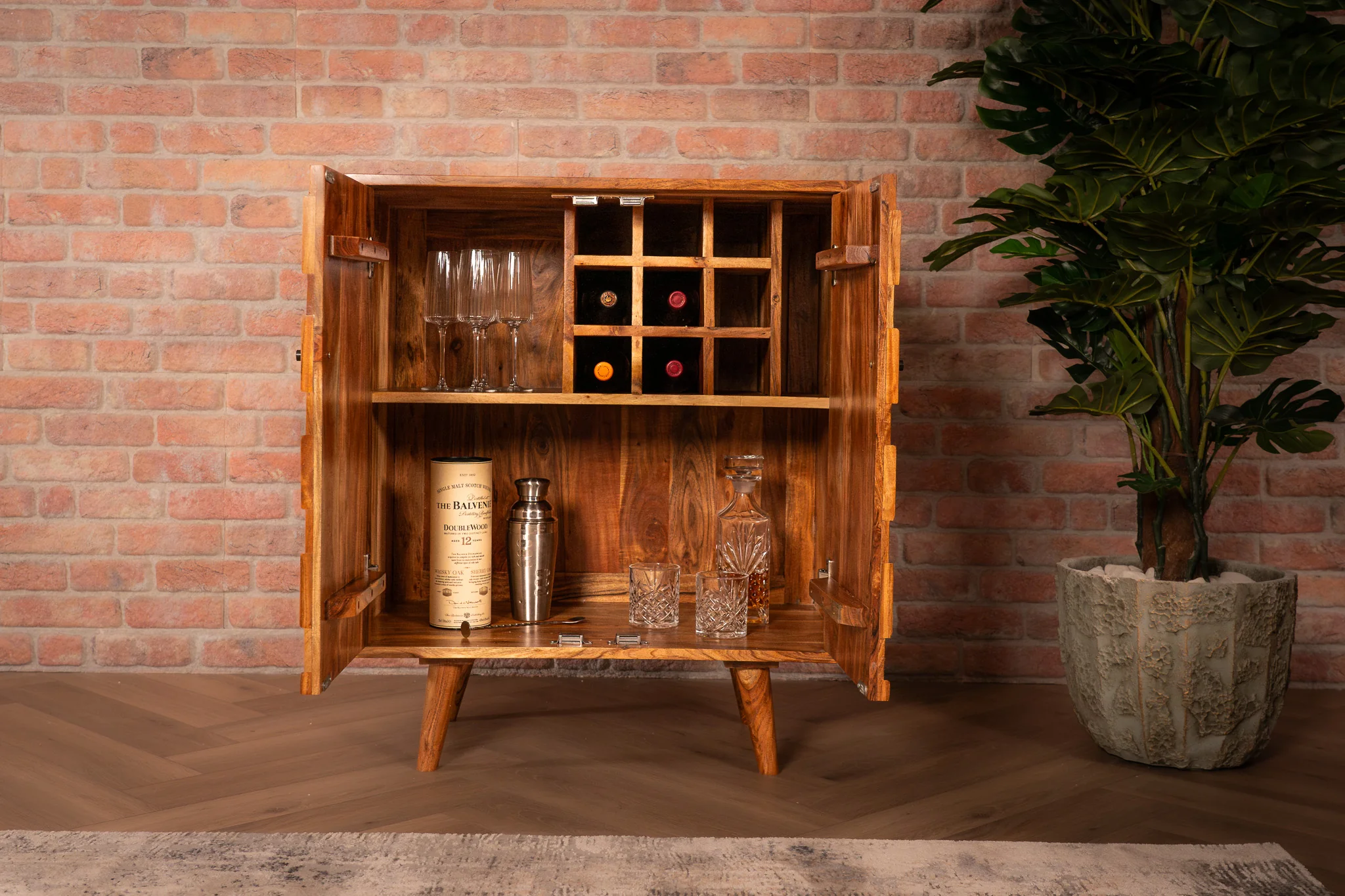 Solid Acacia Wood Bar Cabinet 76 cm – Hive Natural Brown - Image 5