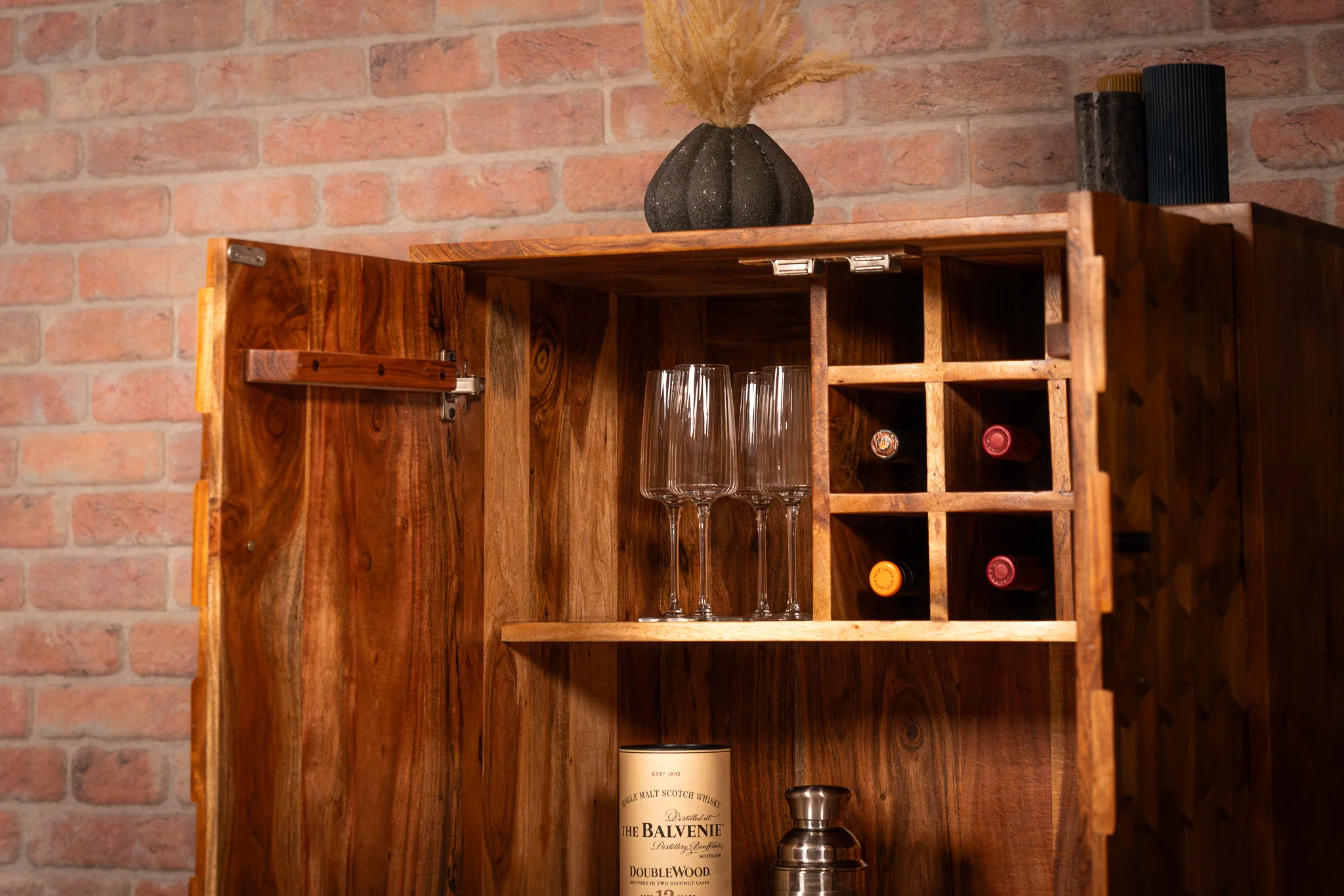 Solid Acacia Wood Bar Cabinet 76 cm – Hive Natural Brown - Image 8