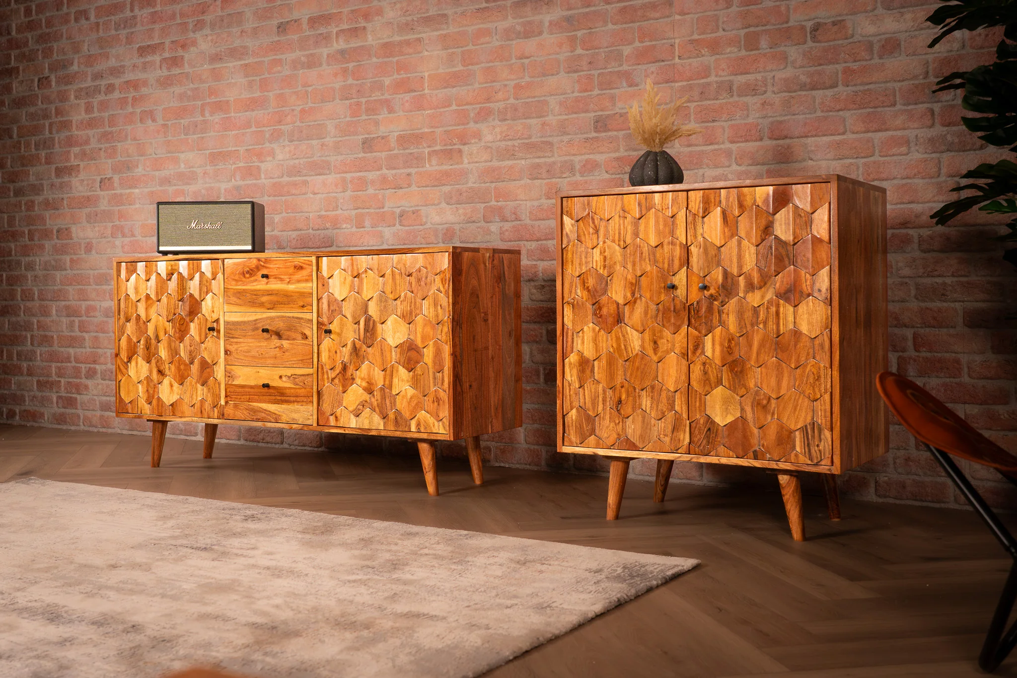 Solid Acacia Wood Bar Cabinet 76 cm – Hive Natural Brown - Image 9