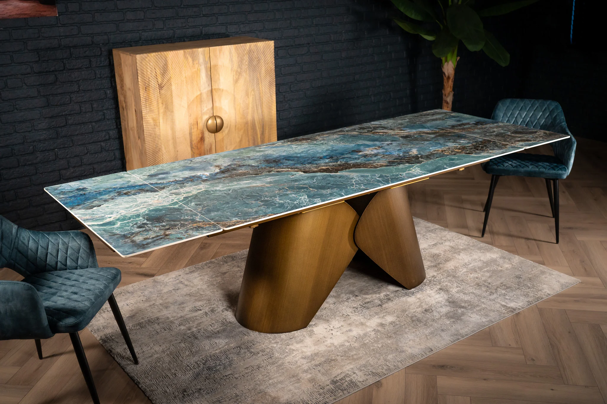 Extendable Sintered Stone Dining Table 180-260cm – Nemesis Crystal Blue Marble