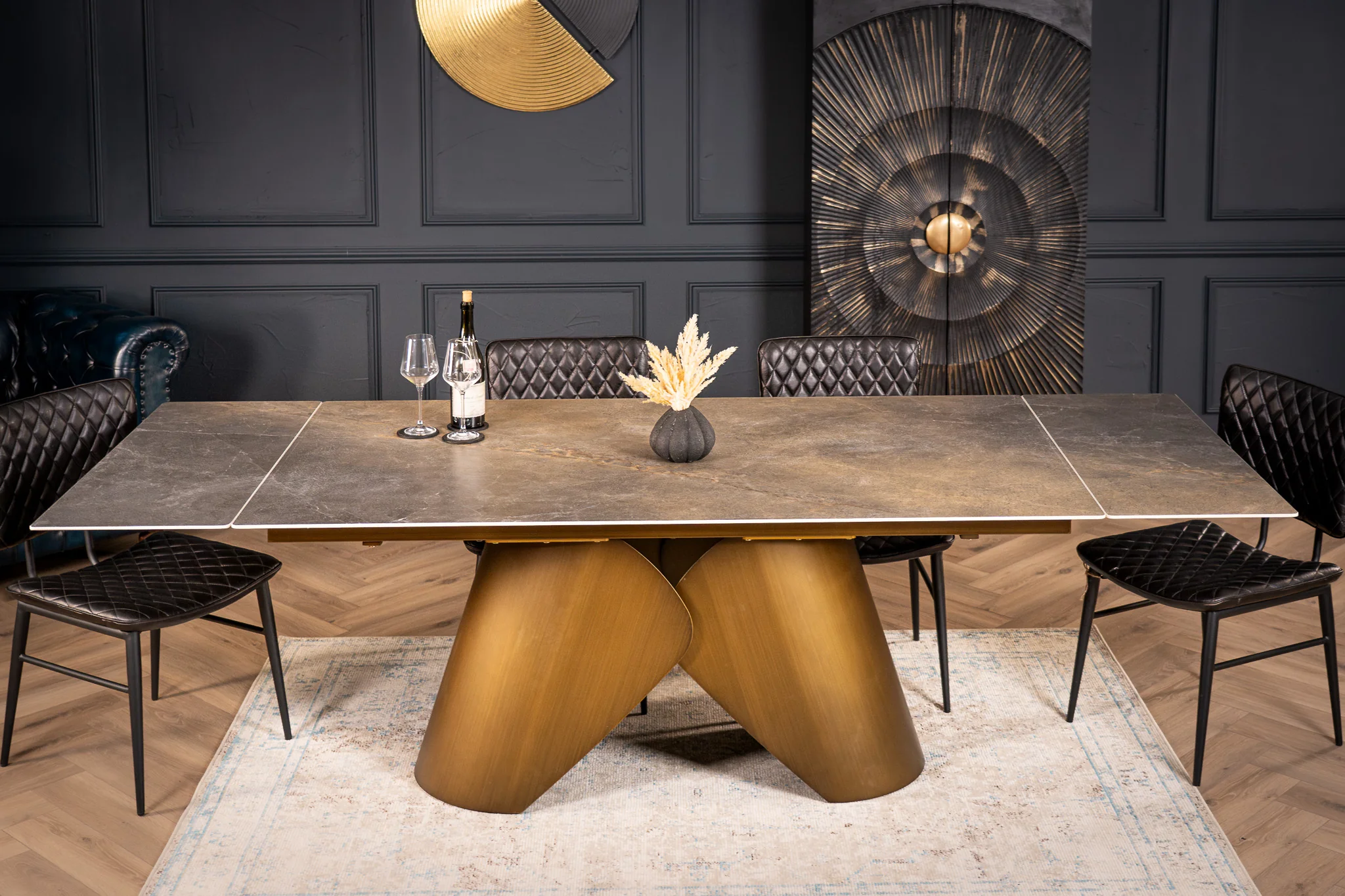 Extendable Sintered Stone Dining Table 180-260cm – Nemesis Vienna Black Gold