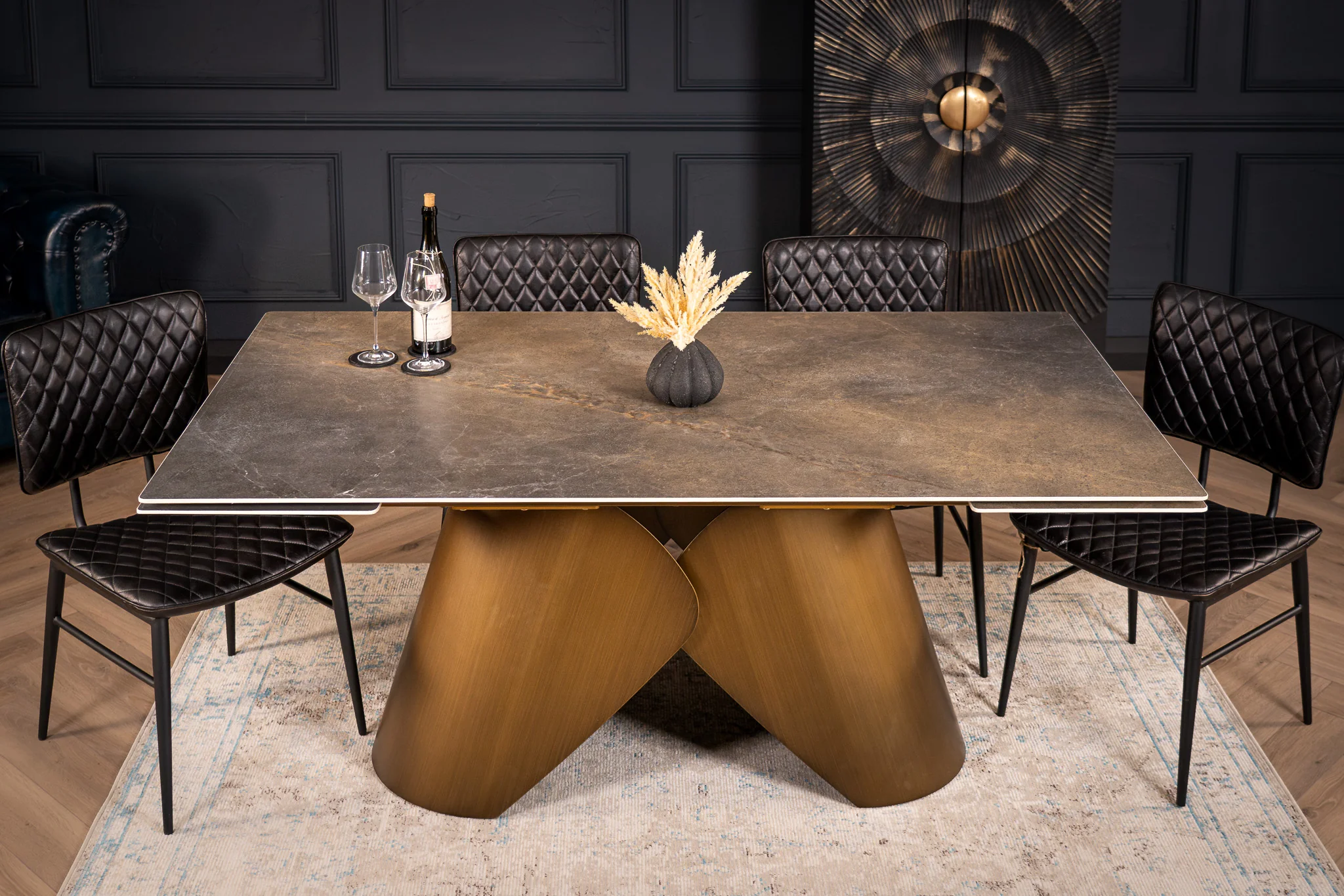 Extendable Sintered Stone Dining Table 180-260cm – Nemesis Vienna Black Gold - Image 2