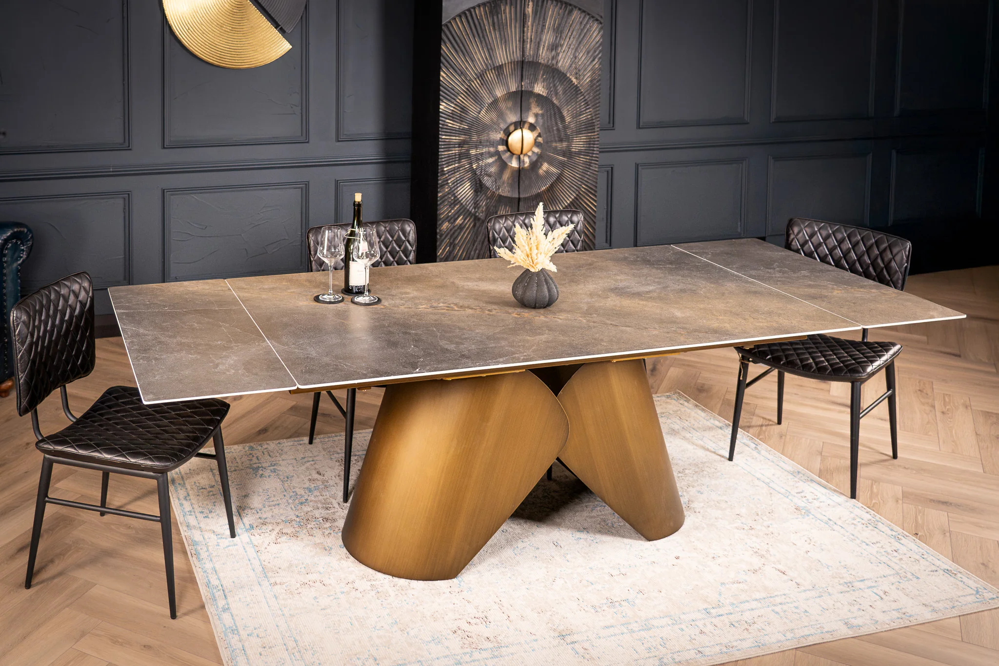 Extendable Sintered Stone Dining Table 180-260cm – Nemesis Vienna Black Gold - Image 4