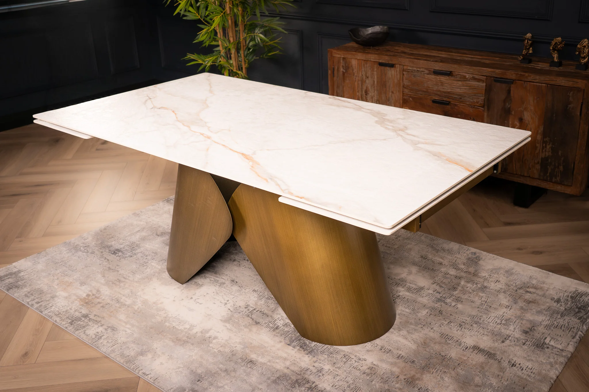 Extendable White Marble Sintered Stone Dining Table 180-260cm – Nemesis Concrete Texture - Image 10