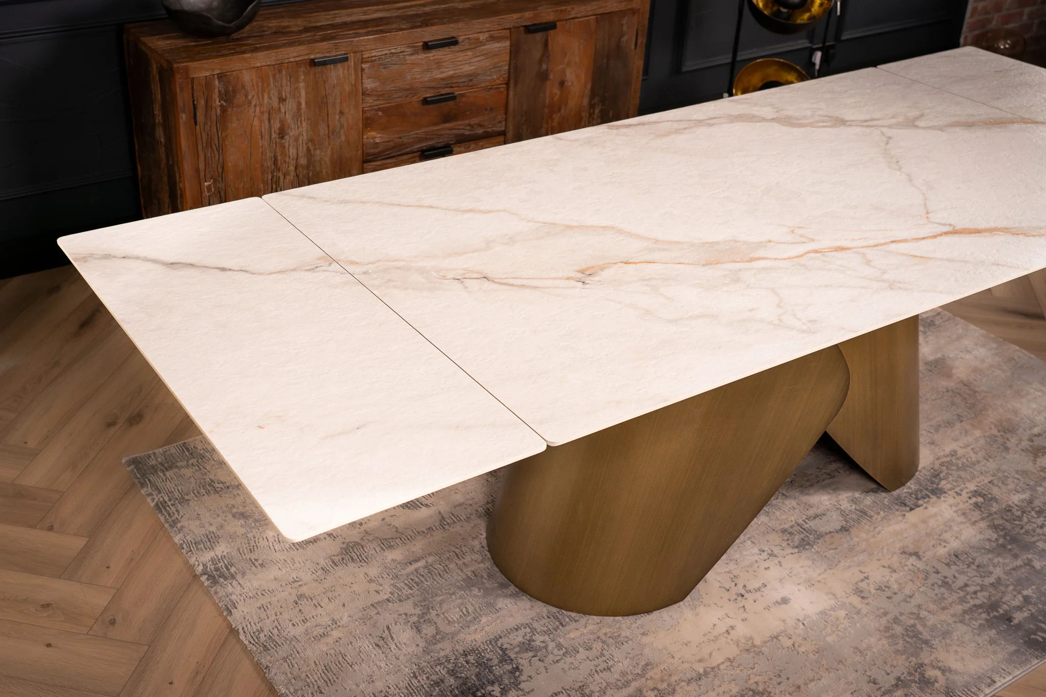 Extendable White Marble Sintered Stone Dining Table 180-260cm – Nemesis Concrete Texture - Image 2