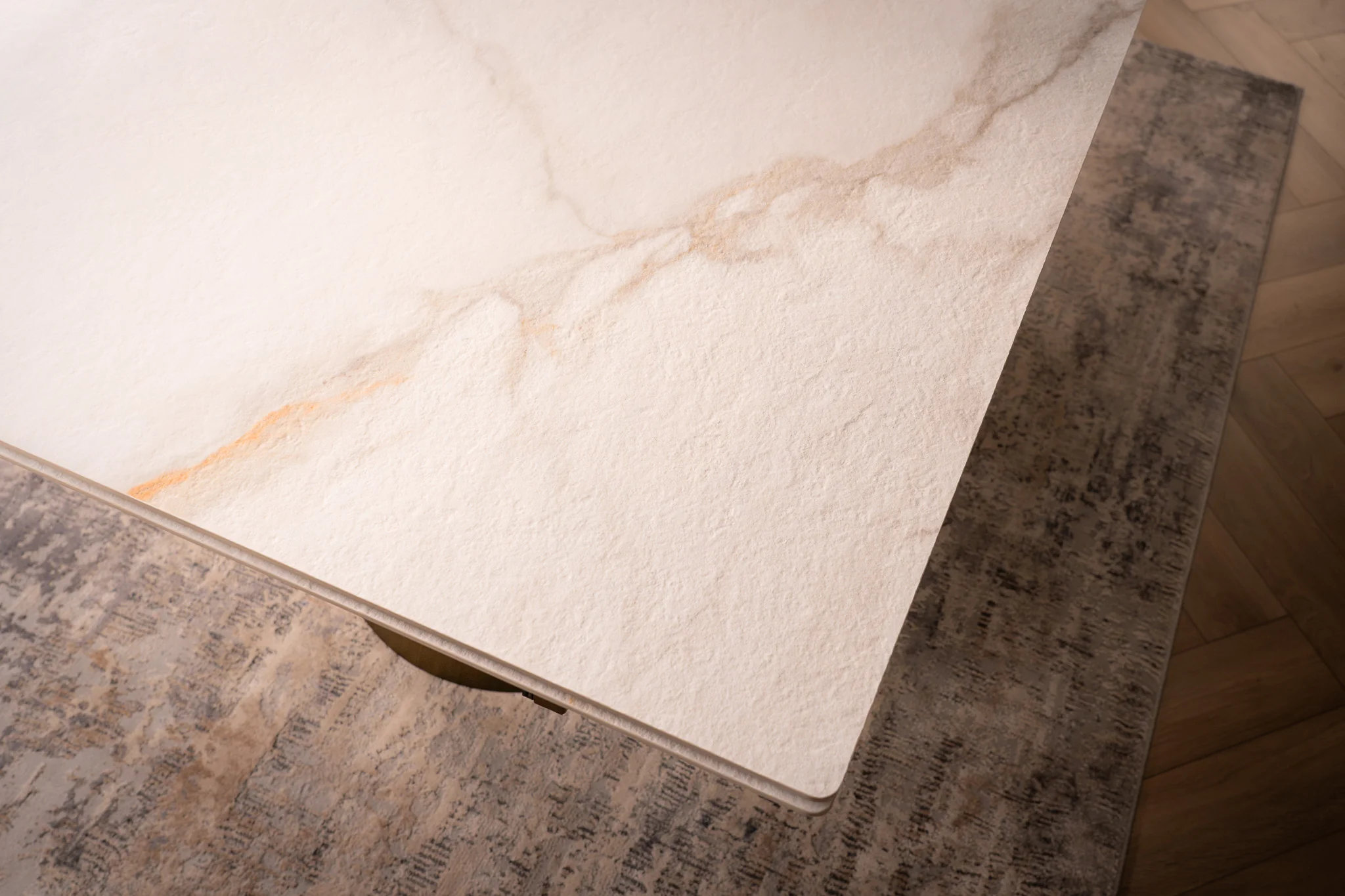 Extendable White Marble Sintered Stone Dining Table 180-260cm – Nemesis Concrete Texture - Image 3