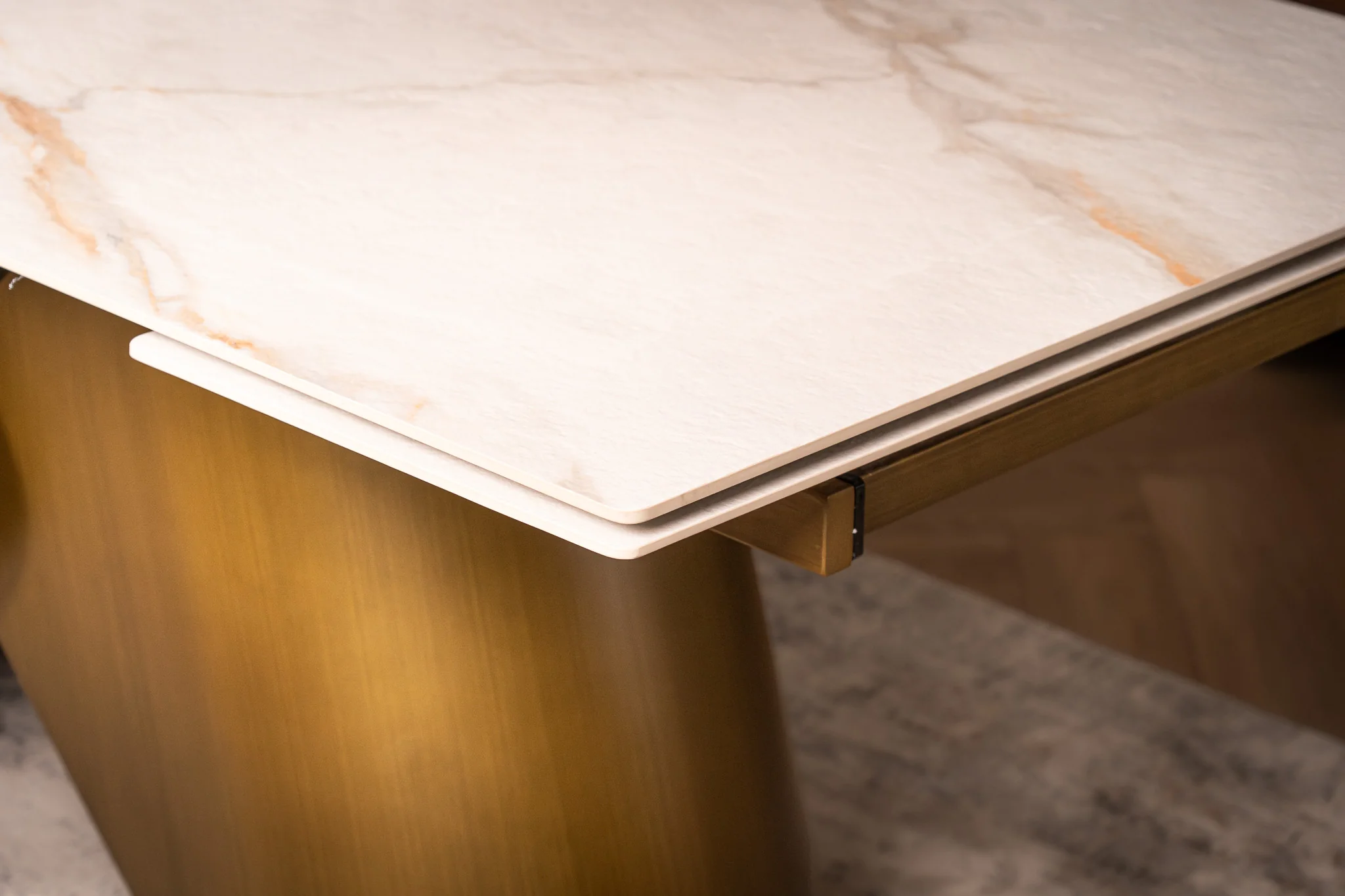 Extendable White Marble Sintered Stone Dining Table 180-260cm – Nemesis Concrete Texture - Image 5