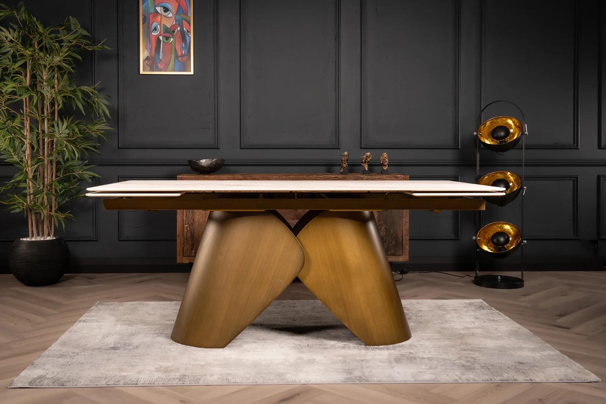 Extendable White Marble Sintered Stone Dining Table 180-260cm – Nemesis Concrete Texture - Image 8