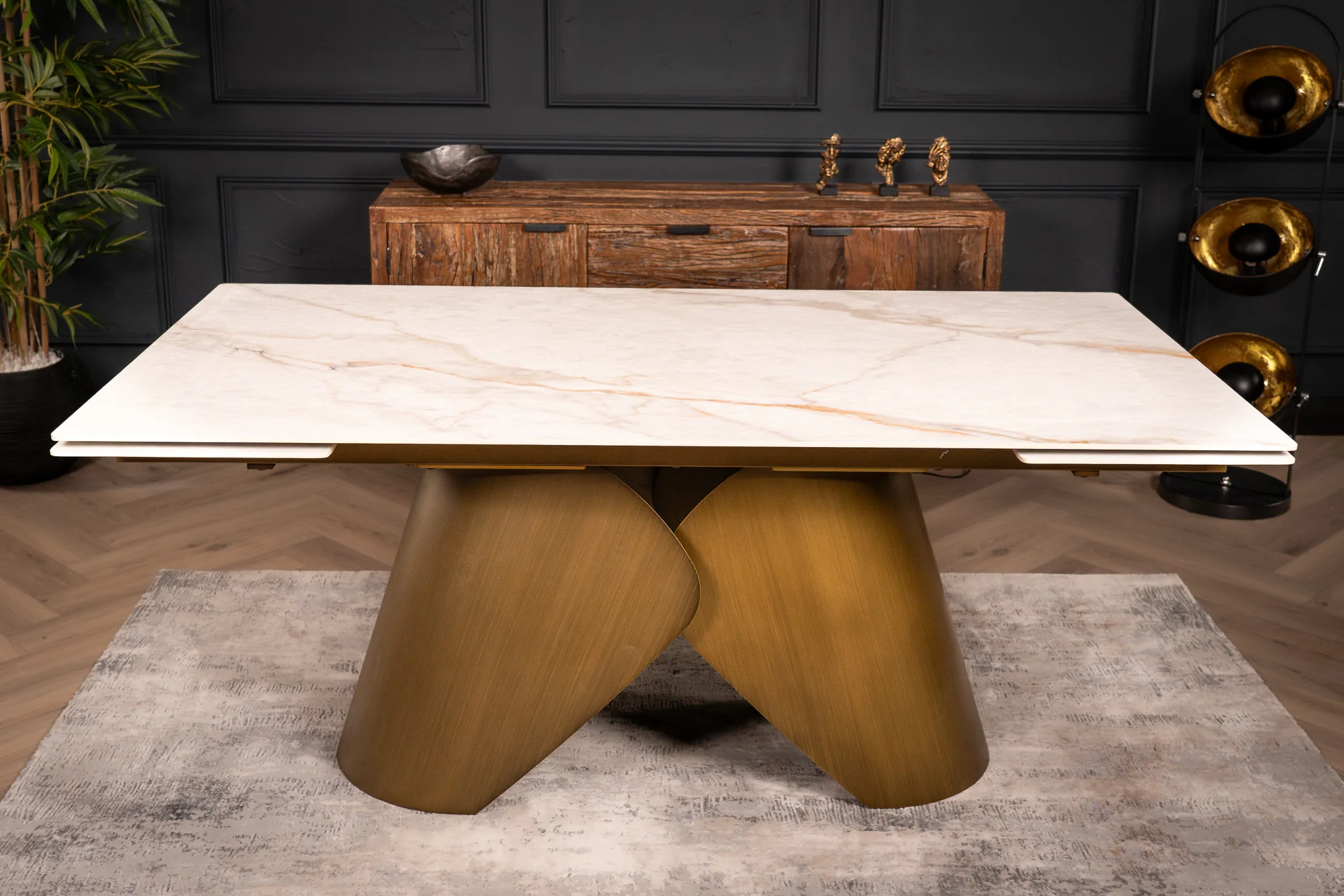 Extendable White Marble Sintered Stone Dining Table 180-260cm – Nemesis Concrete Texture - Image 9