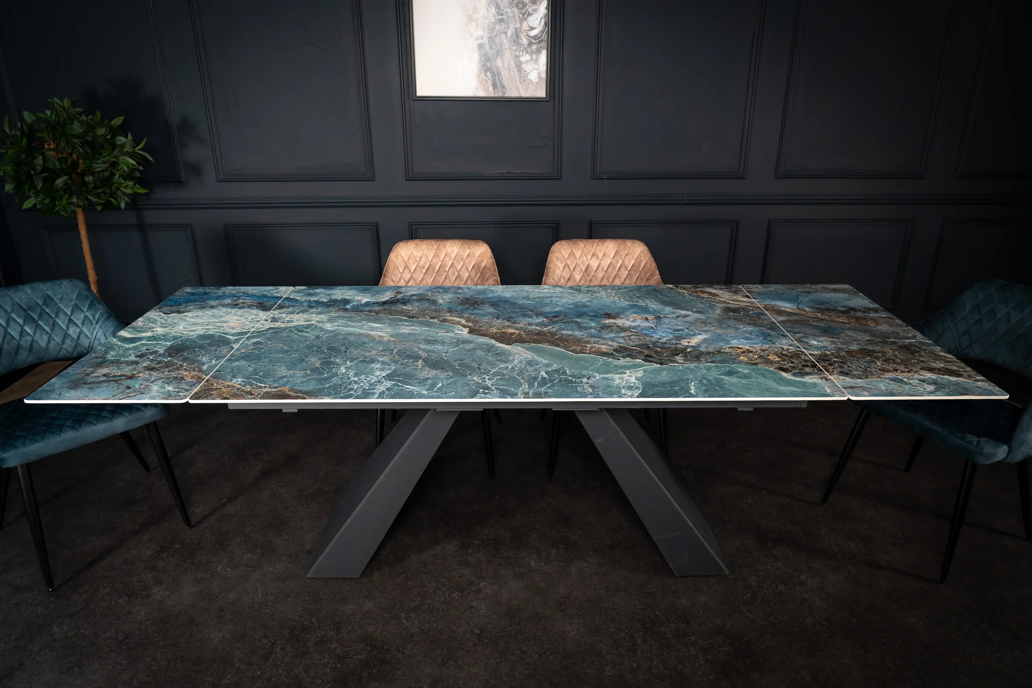 Extendable Sintered Stone Dining Table 160-240cm – Oasis Crystal Blue Marble