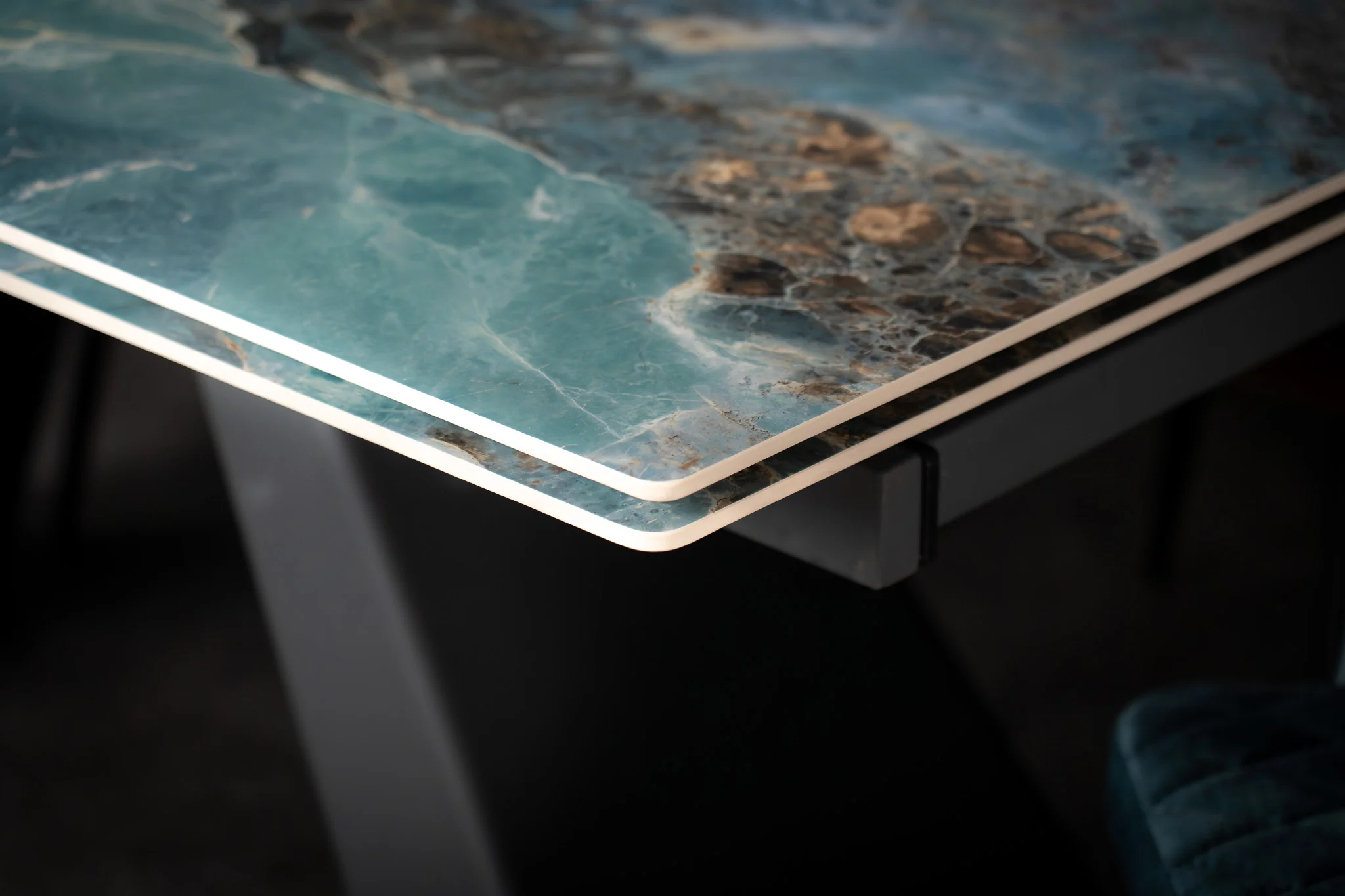 Extendable Sintered Stone Dining Table 160-240cm – Oasis Crystal Blue Marble - Image 10