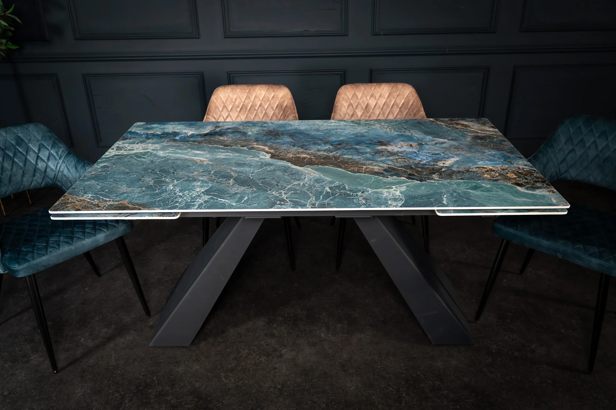 Extendable Sintered Stone Dining Table 160-240cm – Oasis Crystal Blue Marble - Image 12