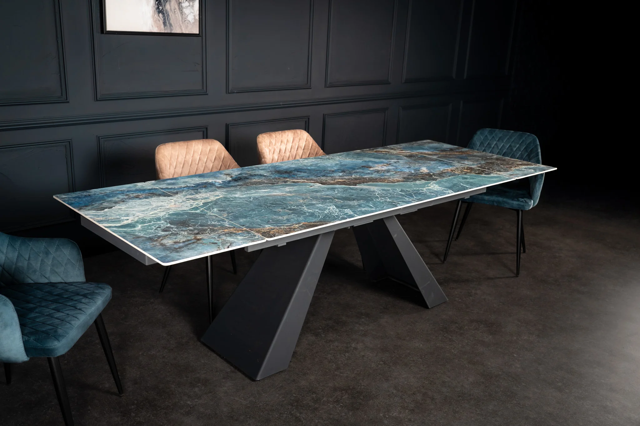 Extendable Sintered Stone Dining Table 160-240cm – Oasis Crystal Blue Marble - Image 3