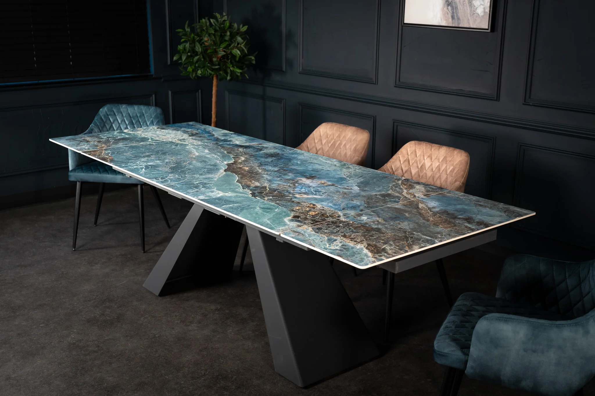 Extendable Sintered Stone Dining Table 160-240cm – Oasis Crystal Blue Marble - Image 4