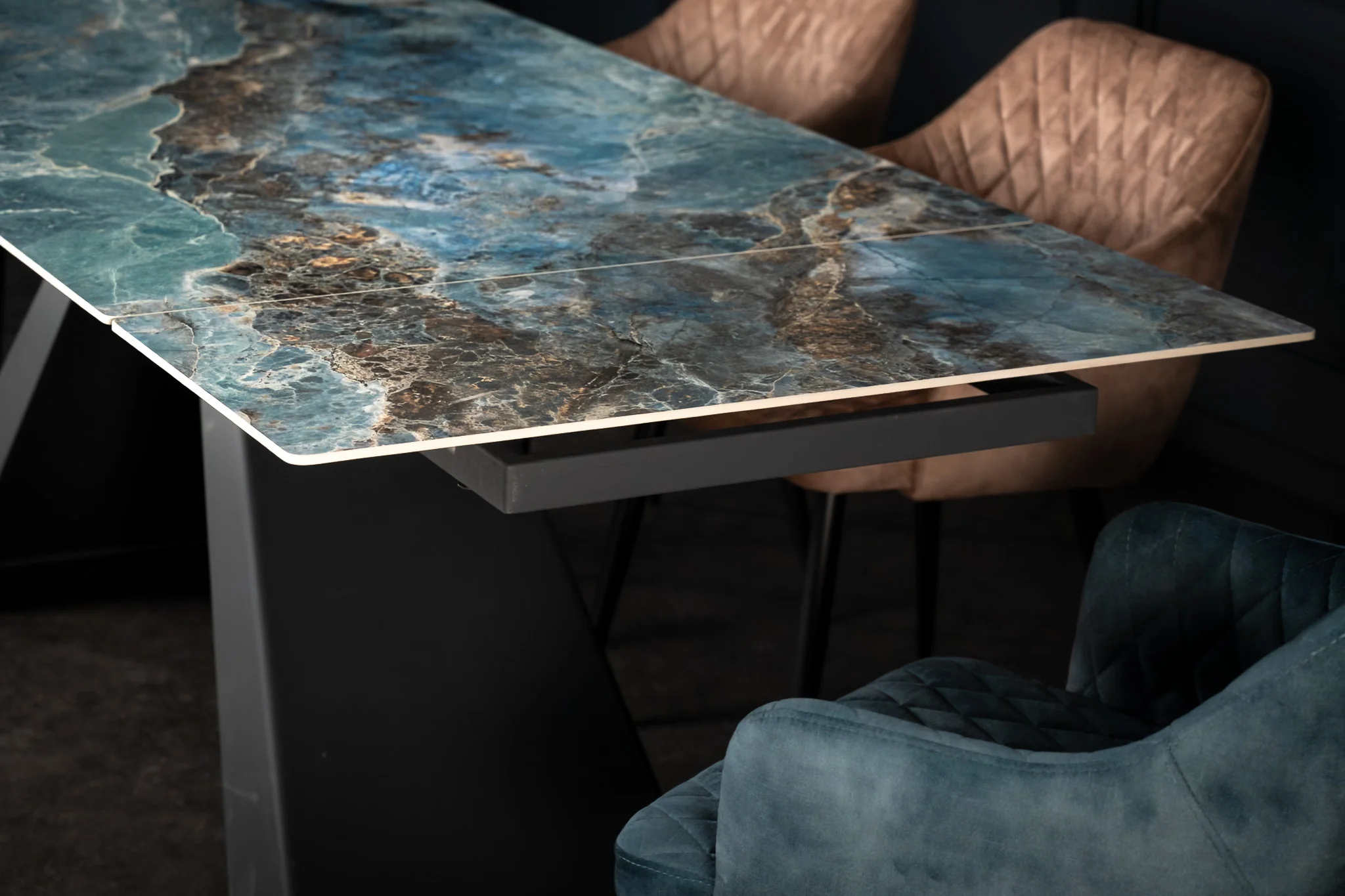 Extendable Sintered Stone Dining Table 160-240cm – Oasis Crystal Blue Marble - Image 5