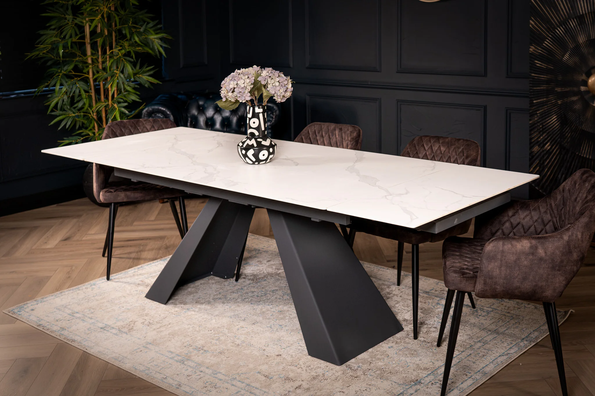 Extendable Sintered Stone Dining Table 160-240cm – Oasis White Marble - Image 4