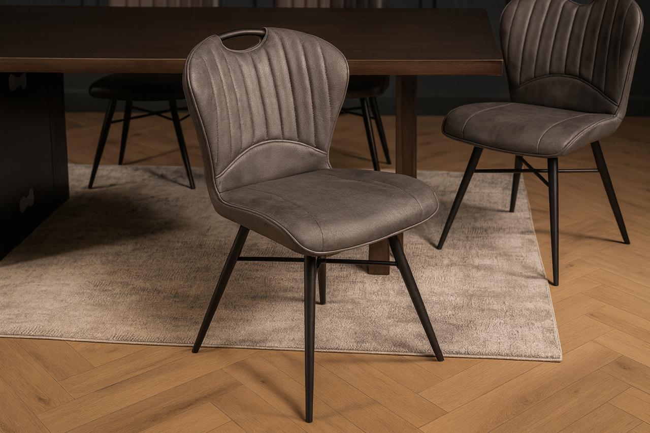 Faux Leather Dining Chair Grey with Black Legs – Orion