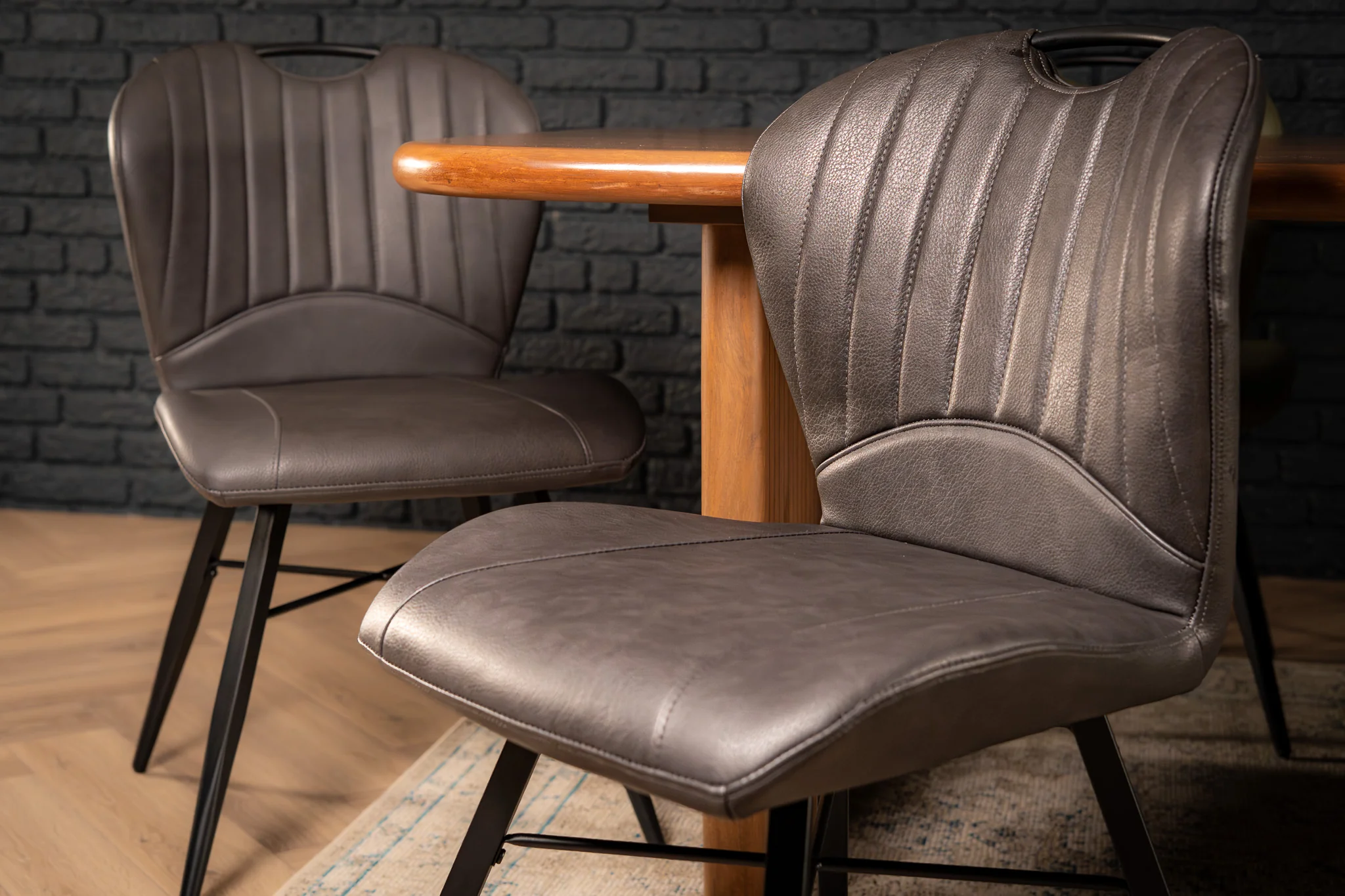 Faux Leather Dining Chair Grey with Black Legs – Orion - Image 2
