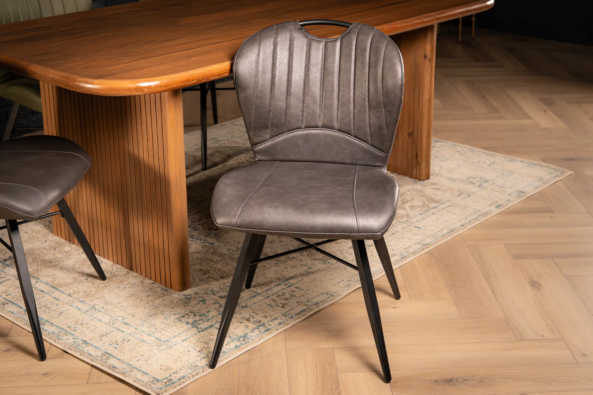 Faux Leather Dining Chair Grey with Black Legs – Orion - Image 3