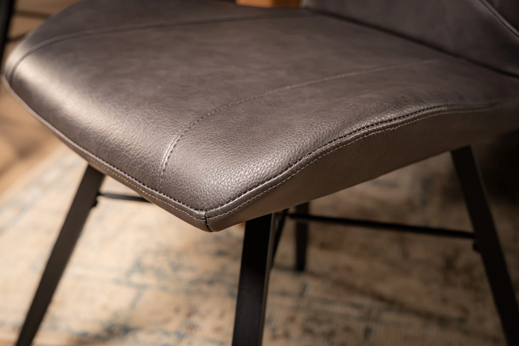 Faux Leather Dining Chair Grey with Black Legs – Orion - Image 6