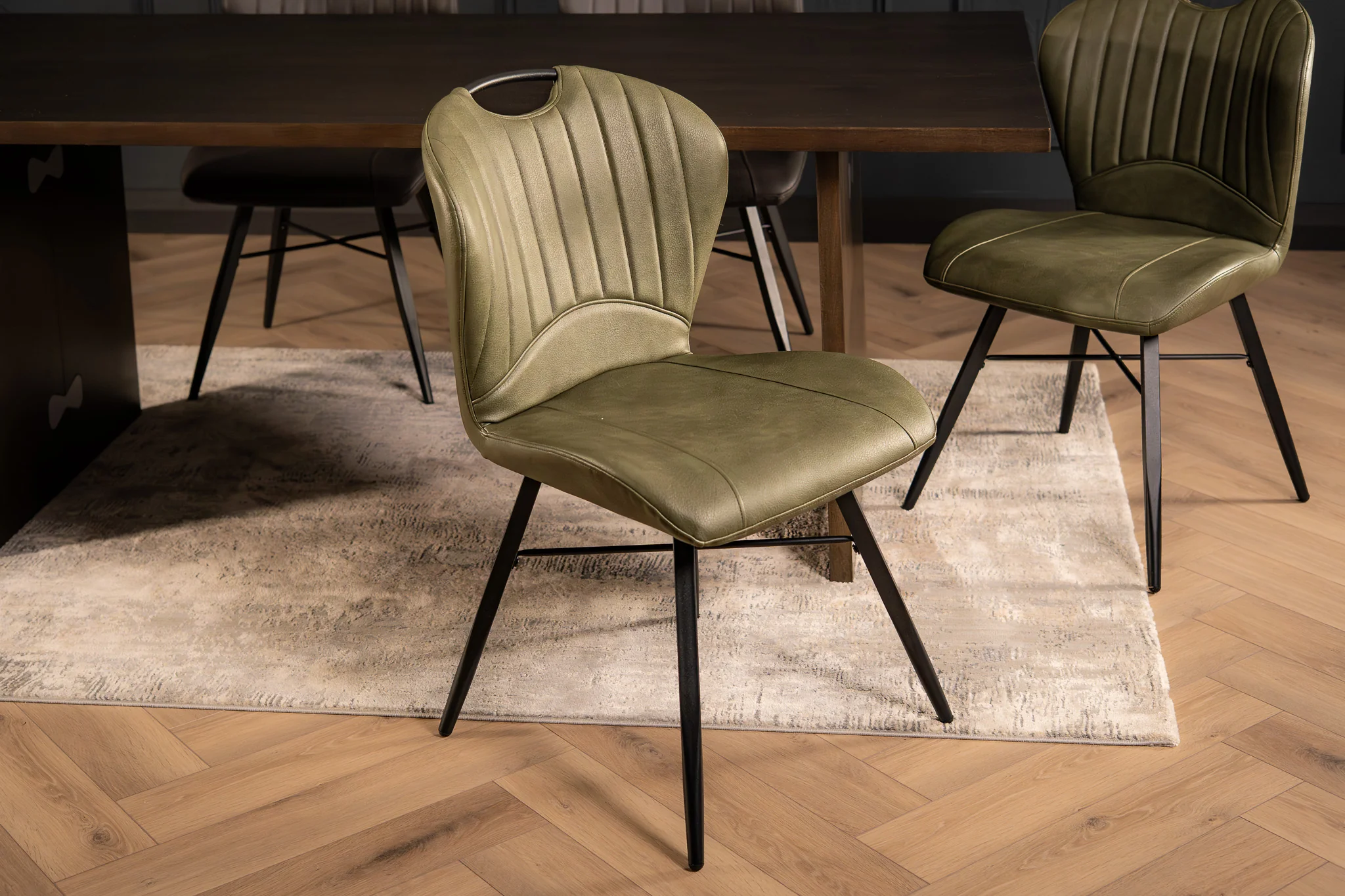 Faux Leather Dining Chair Olive Green with Black Legs – Orion