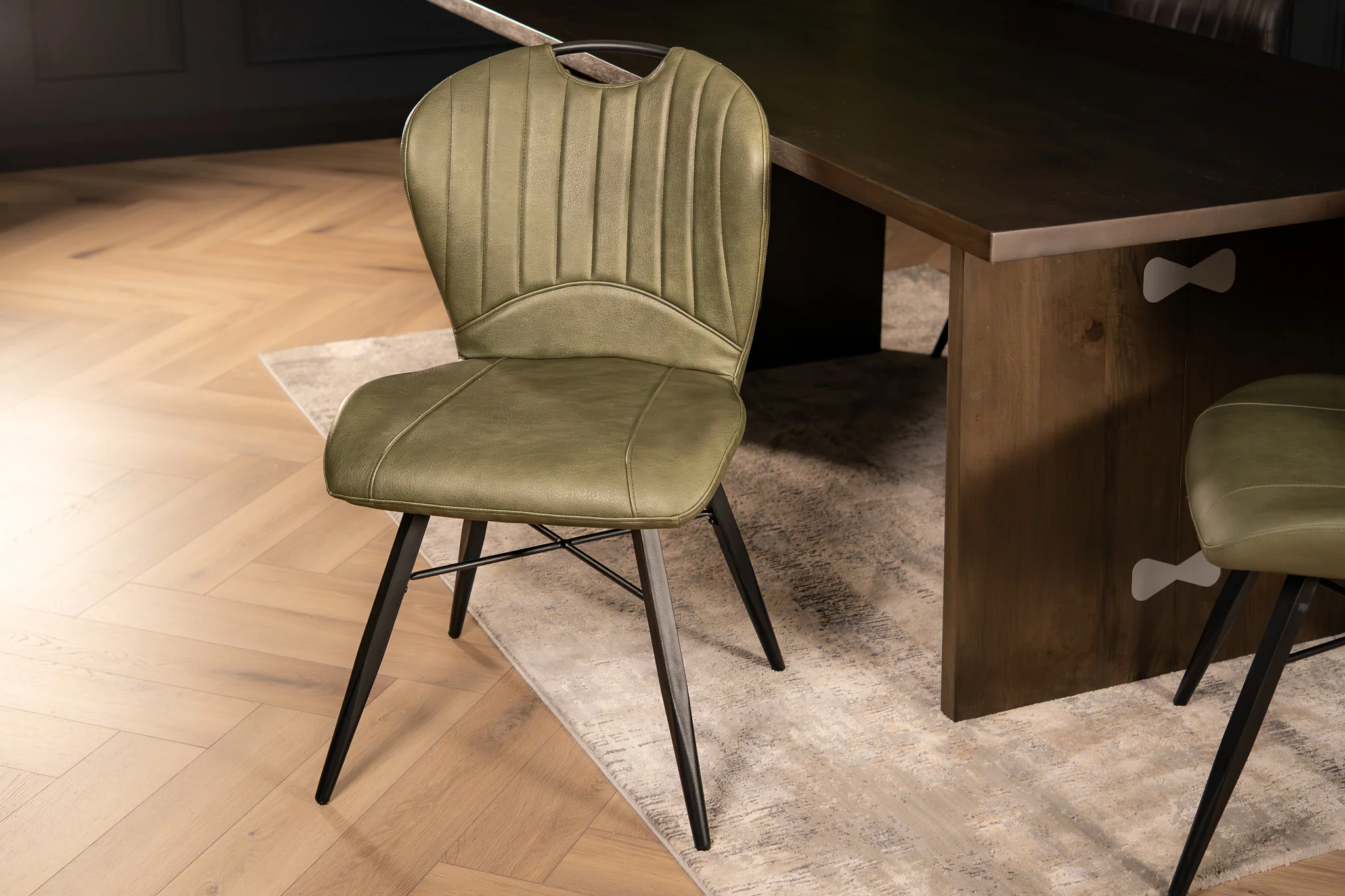 Faux Leather Dining Chair Olive Green with Black Legs – Orion - Image 2