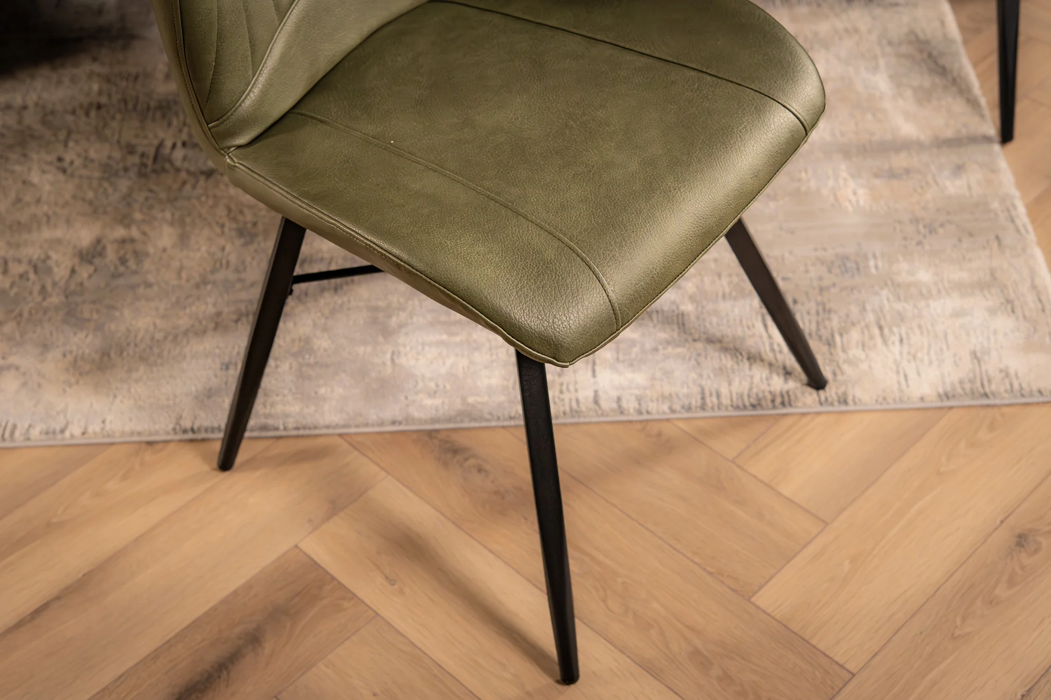 Faux Leather Dining Chair Olive Green with Black Legs – Orion - Image 3
