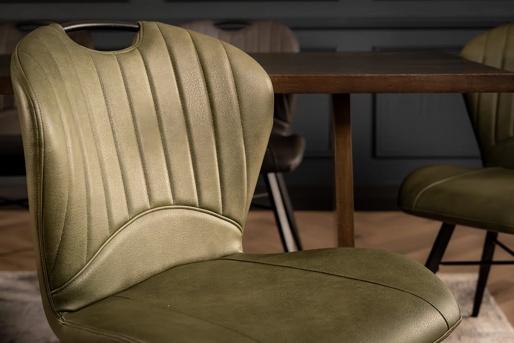 Faux Leather Dining Chair Olive Green with Black Legs – Orion - Image 4