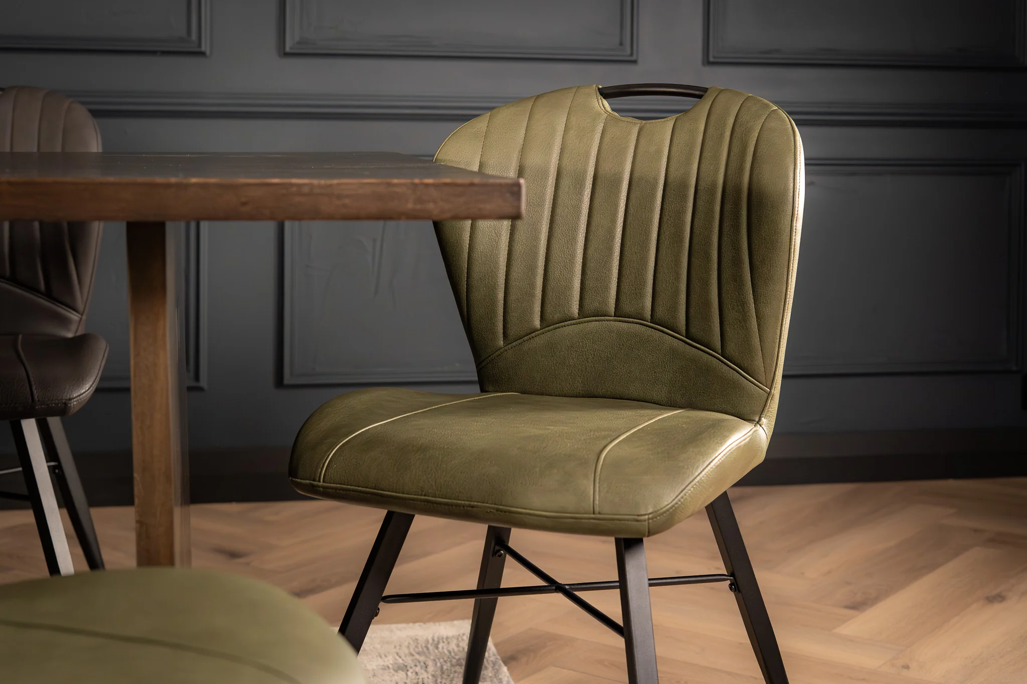 Faux Leather Dining Chair Olive Green with Black Legs – Orion - Image 5