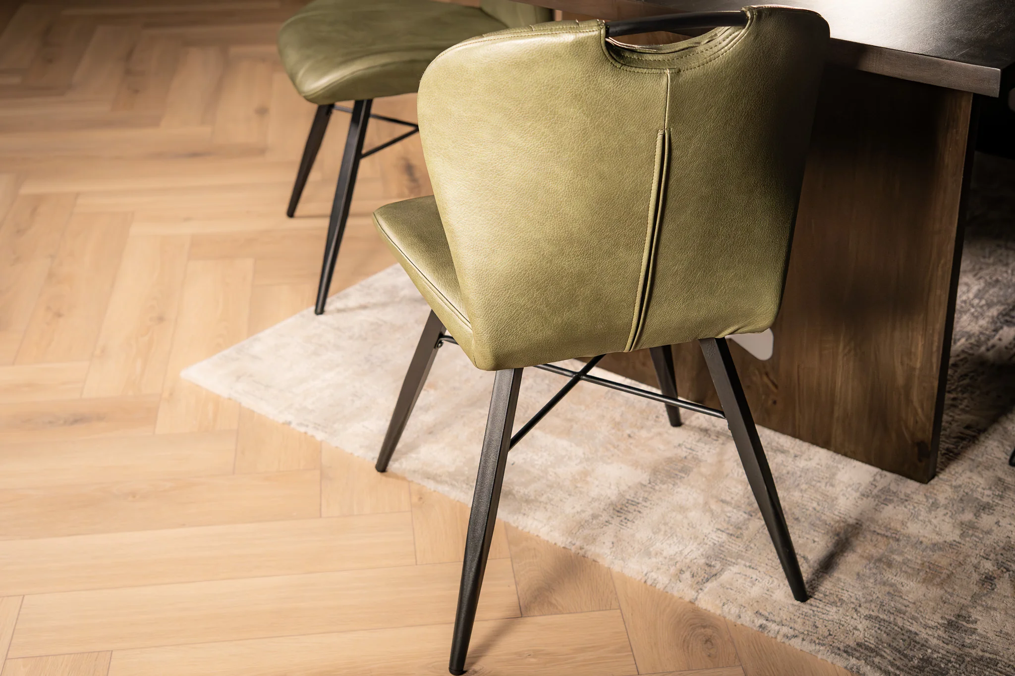 Faux Leather Dining Chair Olive Green with Black Legs – Orion - Image 6