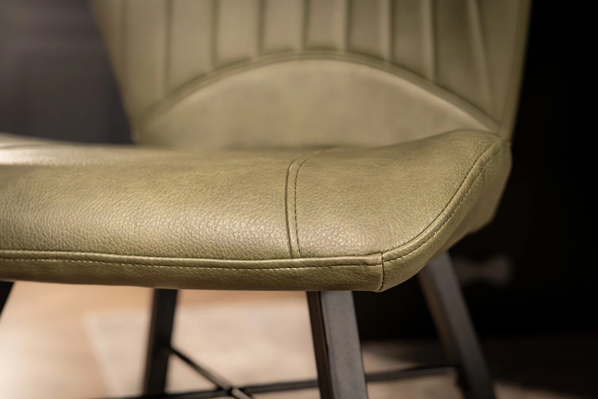 Faux Leather Dining Chair Olive Green with Black Legs – Orion - Image 8