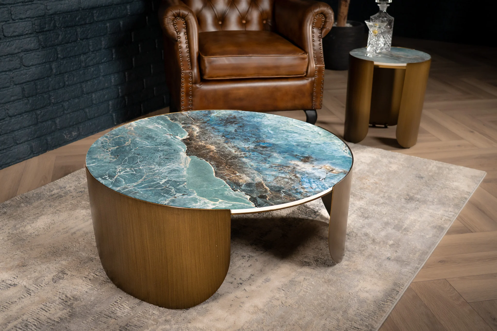 Sintered Stone Round Coffee Table Crystal Blue Marble 90 cm – Petroio - Image 4