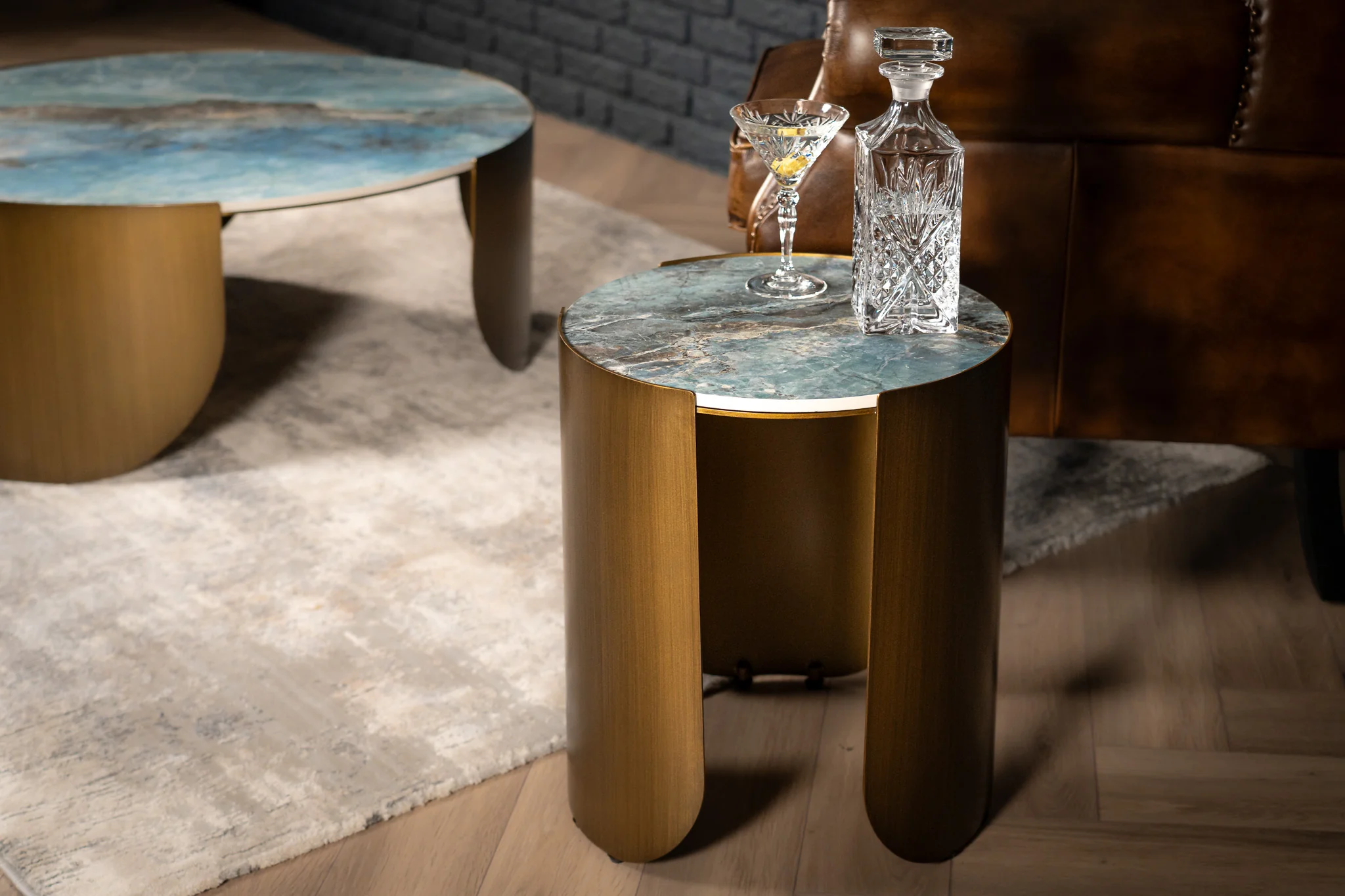Sintered Stone Round Side Table Crystal Blue Marble 40 cm – Petroio - Image 4