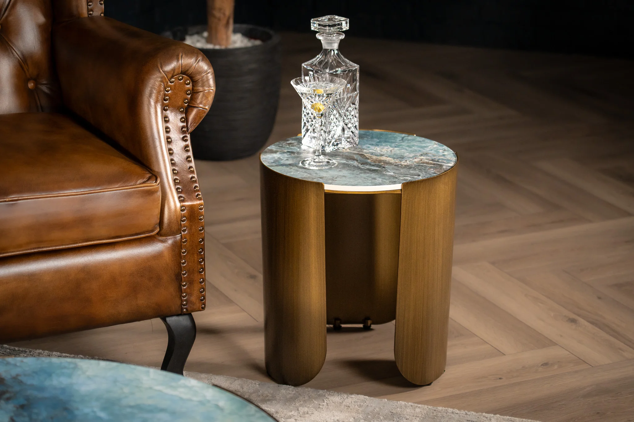 Sintered Stone Round Side Table Crystal Blue Marble 40 cm – Petroio - Image 5