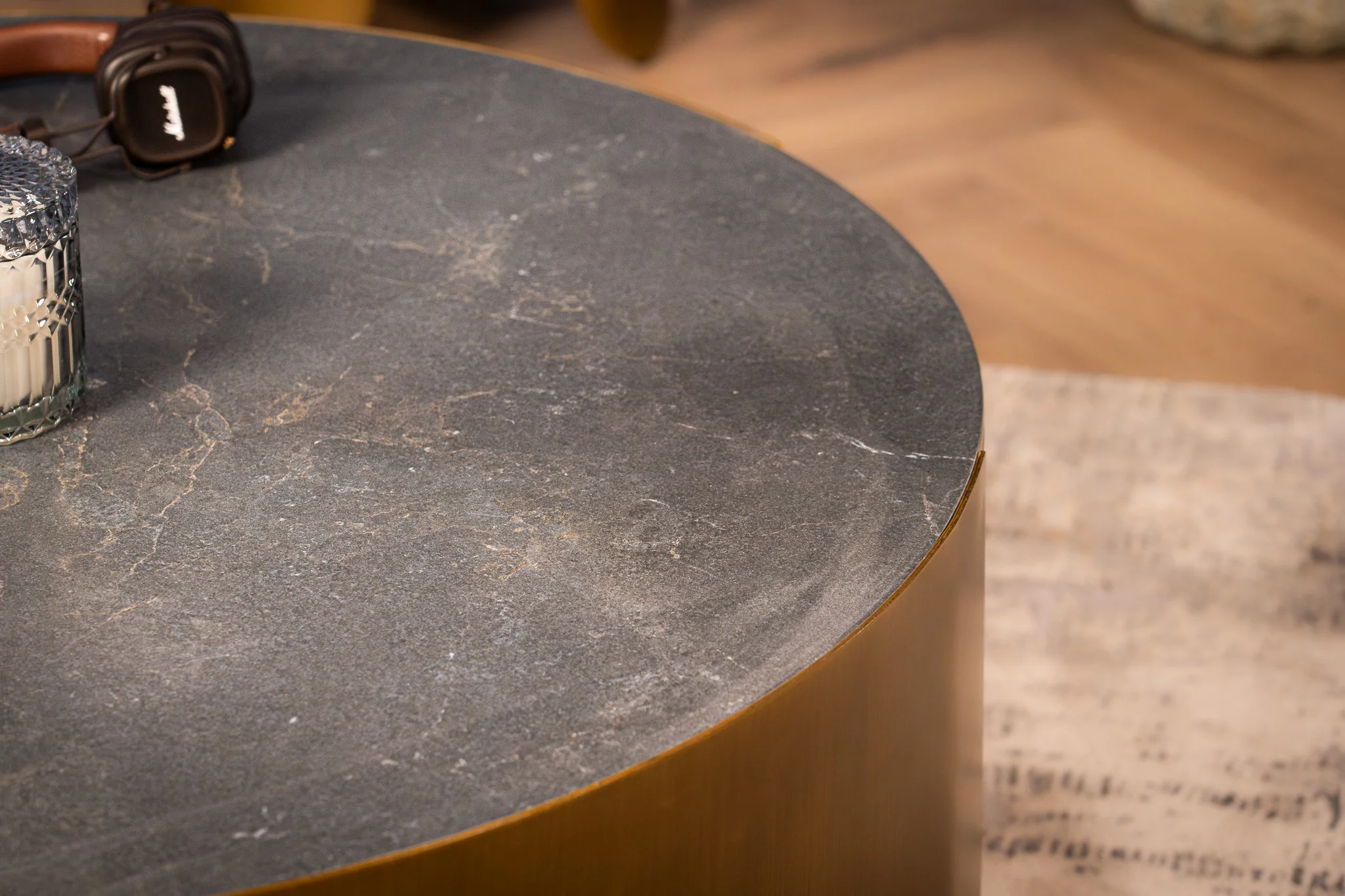 Sintered Stone Round Coffee Table Black Diamond Marble 90 cm – Petroio - Image 3