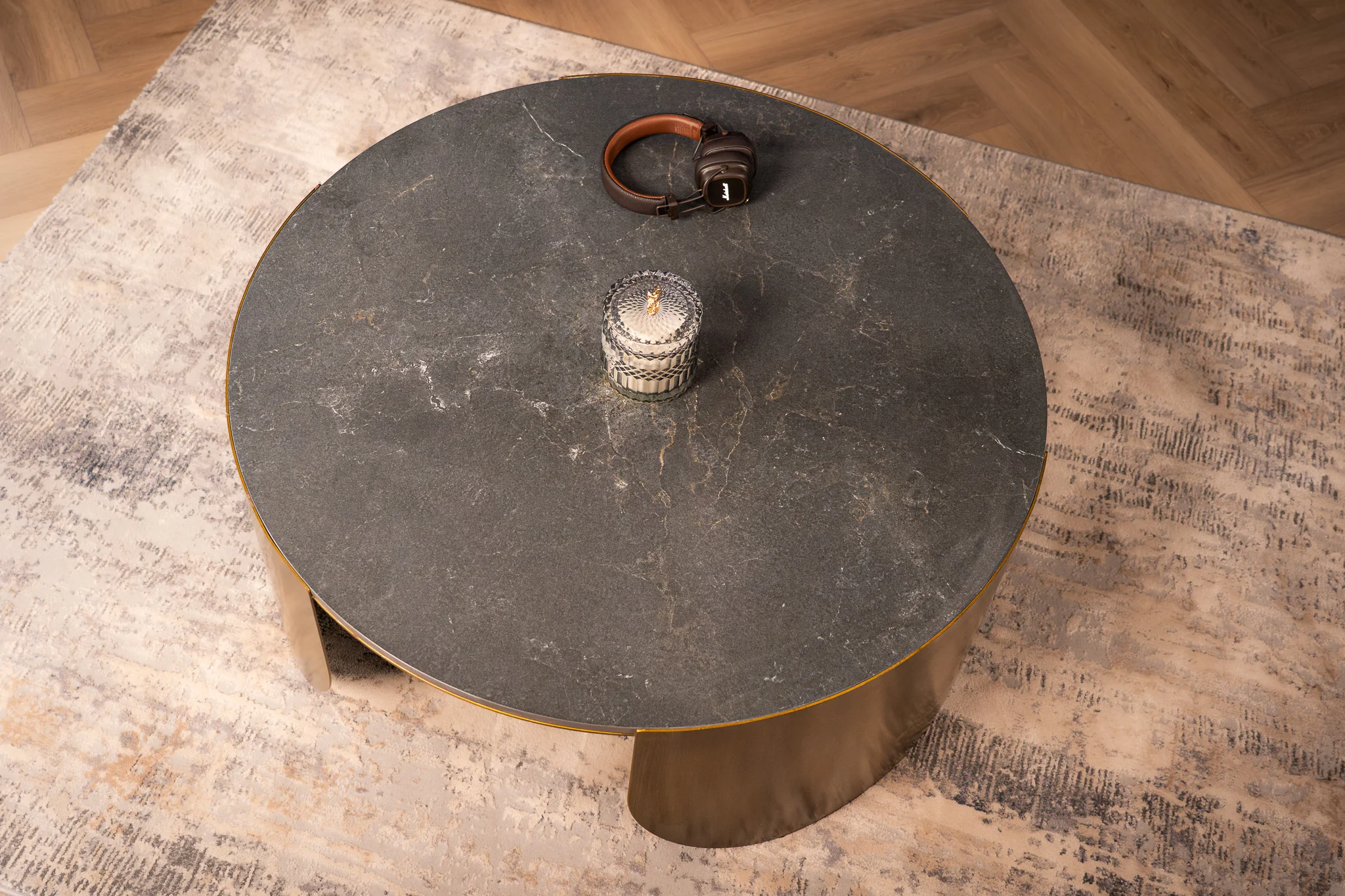 Sintered Stone Round Coffee Table Black Diamond Marble 90 cm – Petroio - Image 5