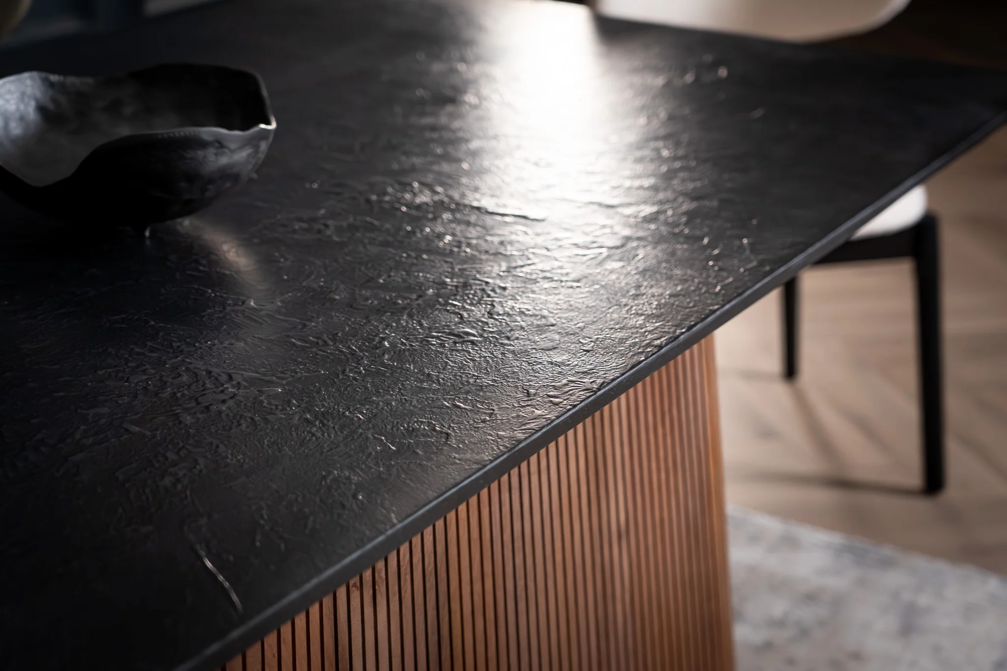 Solid Mango Wood Dining Table Black Mosaic Top 240 cm – Portofino Fluted Base - Image 3