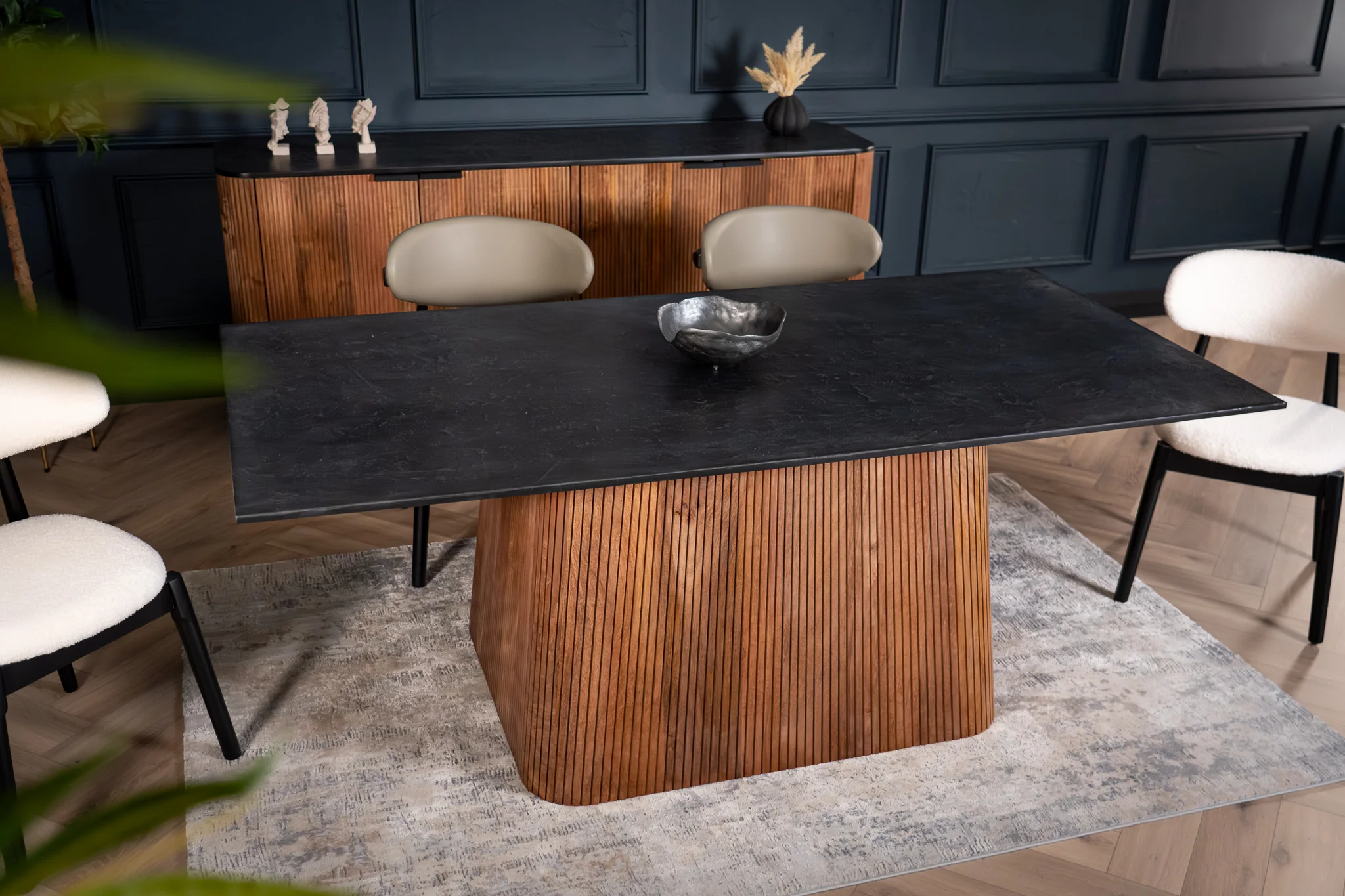 Solid Mango Wood Sideboard Black Mosaic Top 201 cm – Portofino Fluted Body - Image 10