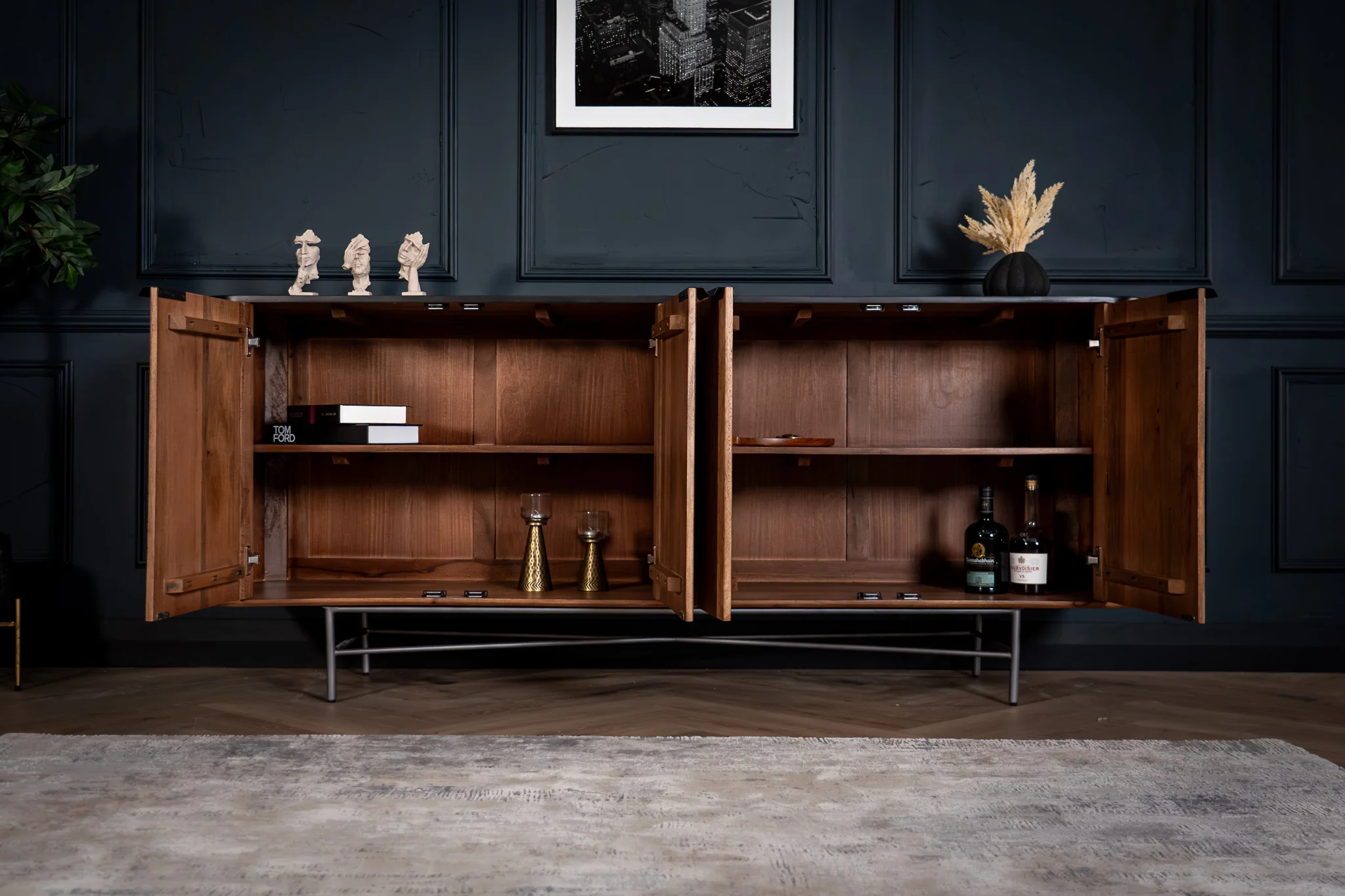 Solid Mango Wood Sideboard Black Mosaic Top 201 cm – Portofino Fluted Body - Image 8