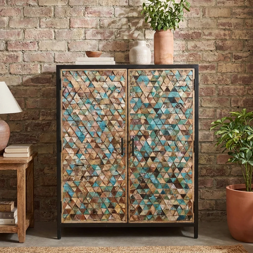 Recycled Mango Wood Storage Cabinet with Black Metal Frame 120 cm – Iron Sky - Image 3
