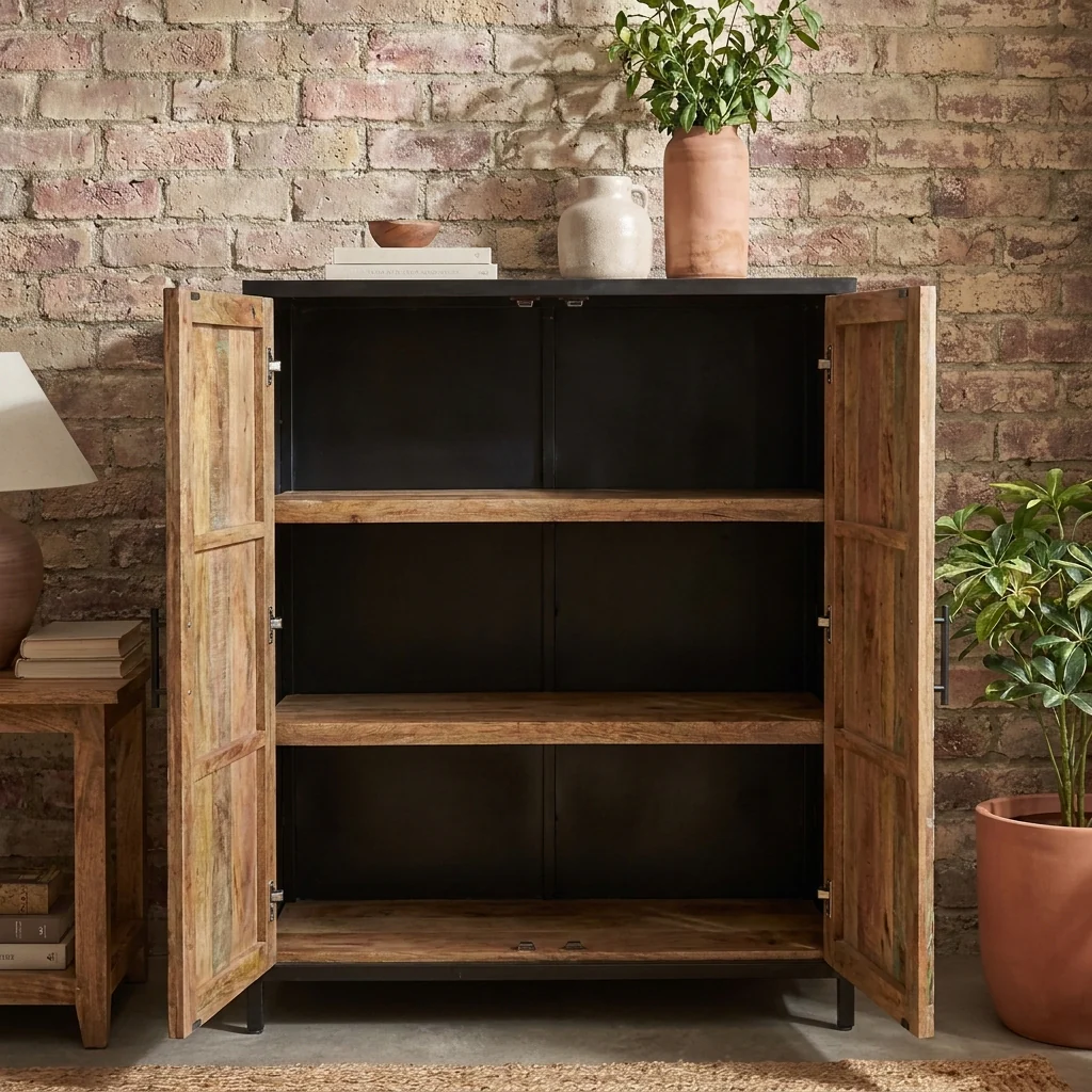 Recycled Mango Wood Storage Cabinet with Black Metal Frame 120 cm – Iron Sky - Image 4