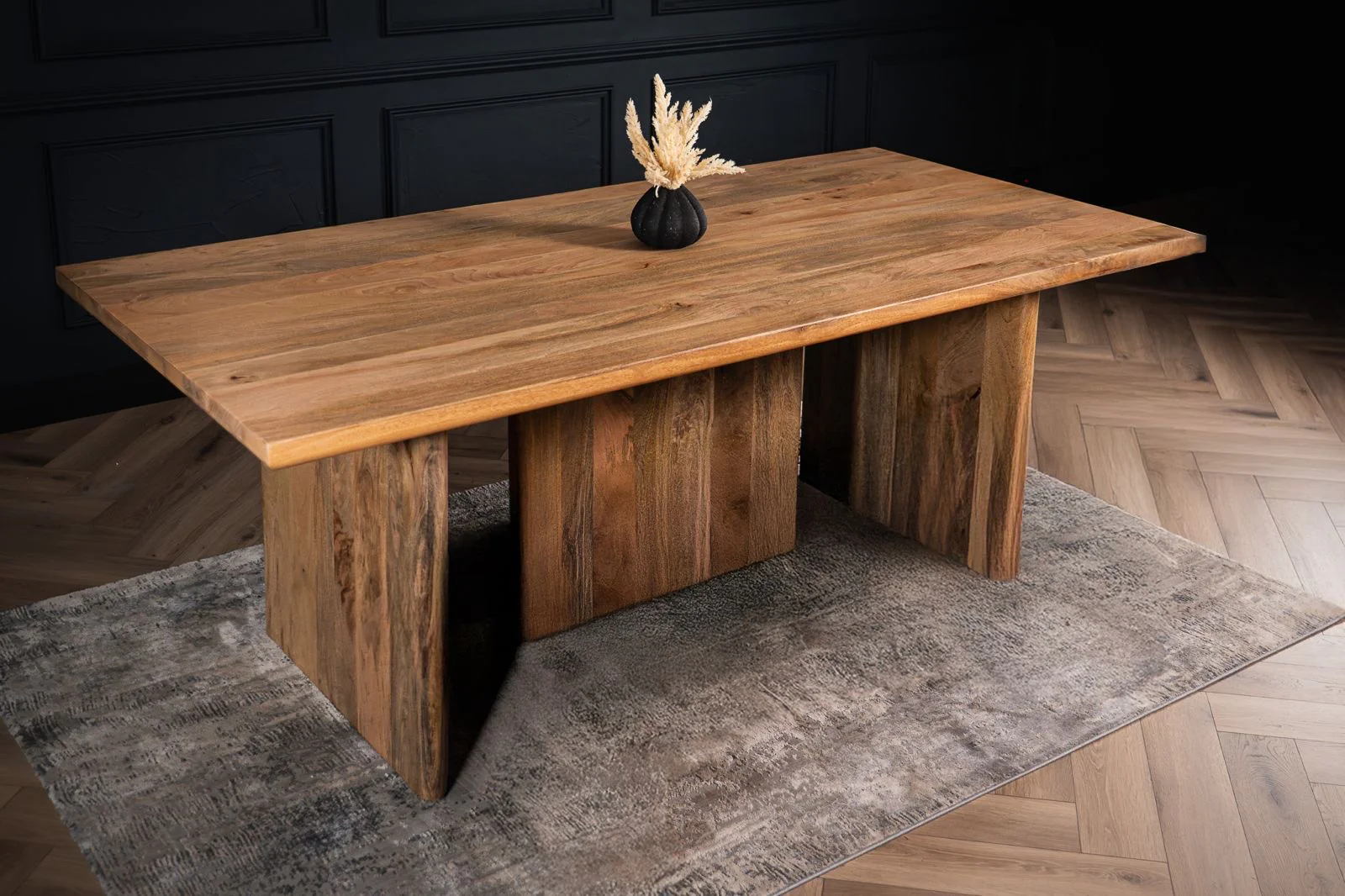 Solid Mango Wood Dining Table with Pedestal Base 200cm – Rodos - Image 2