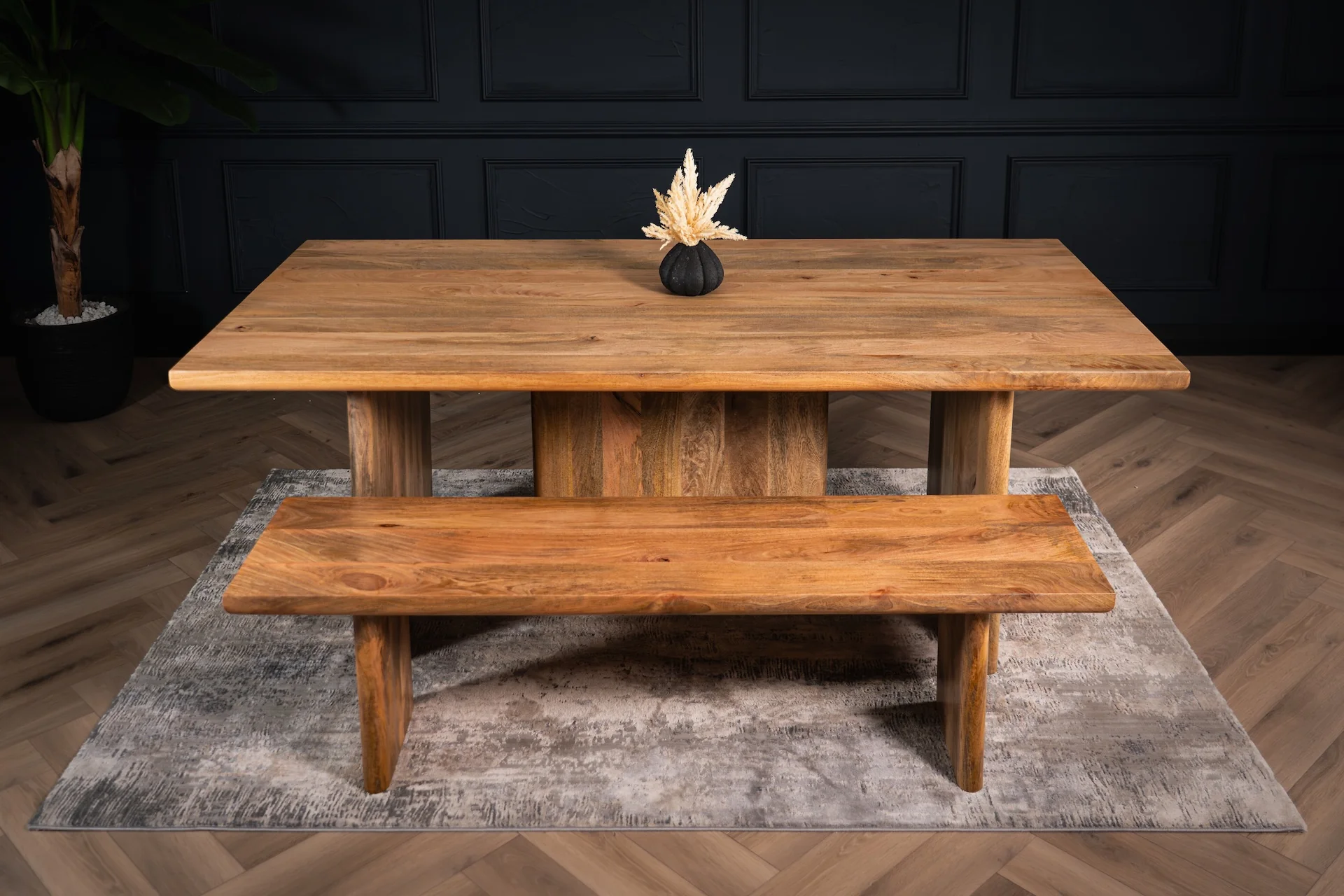 Solid Mango Wood Dining Table with Pedestal Base 200cm – Rodos - Image 3