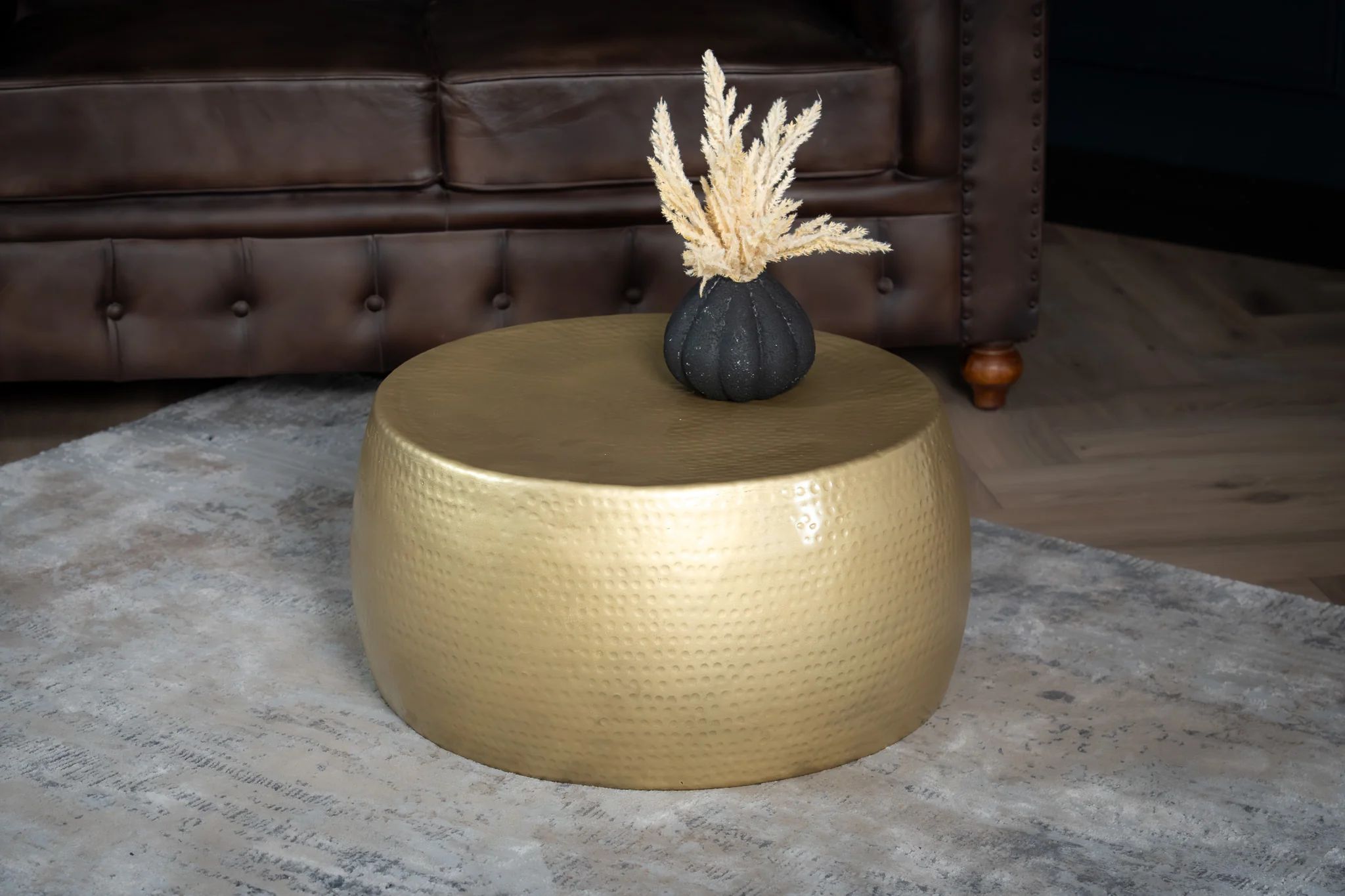Gold Metal Coffee Table 60 cm with Hammered Finish – Orient Organic