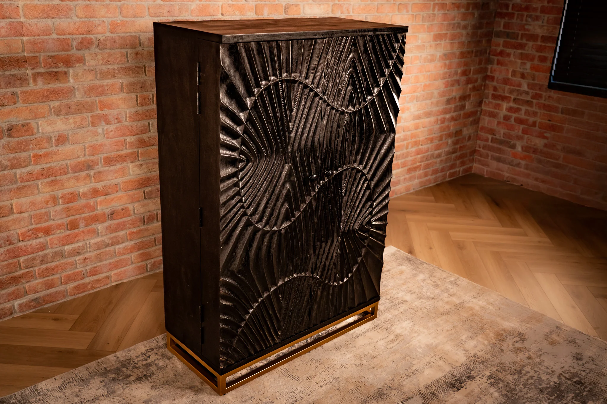 Solid Mango Wood Bar Cabinet 141 cm with 3D Carved Front in Black – Scorpion - Image 10