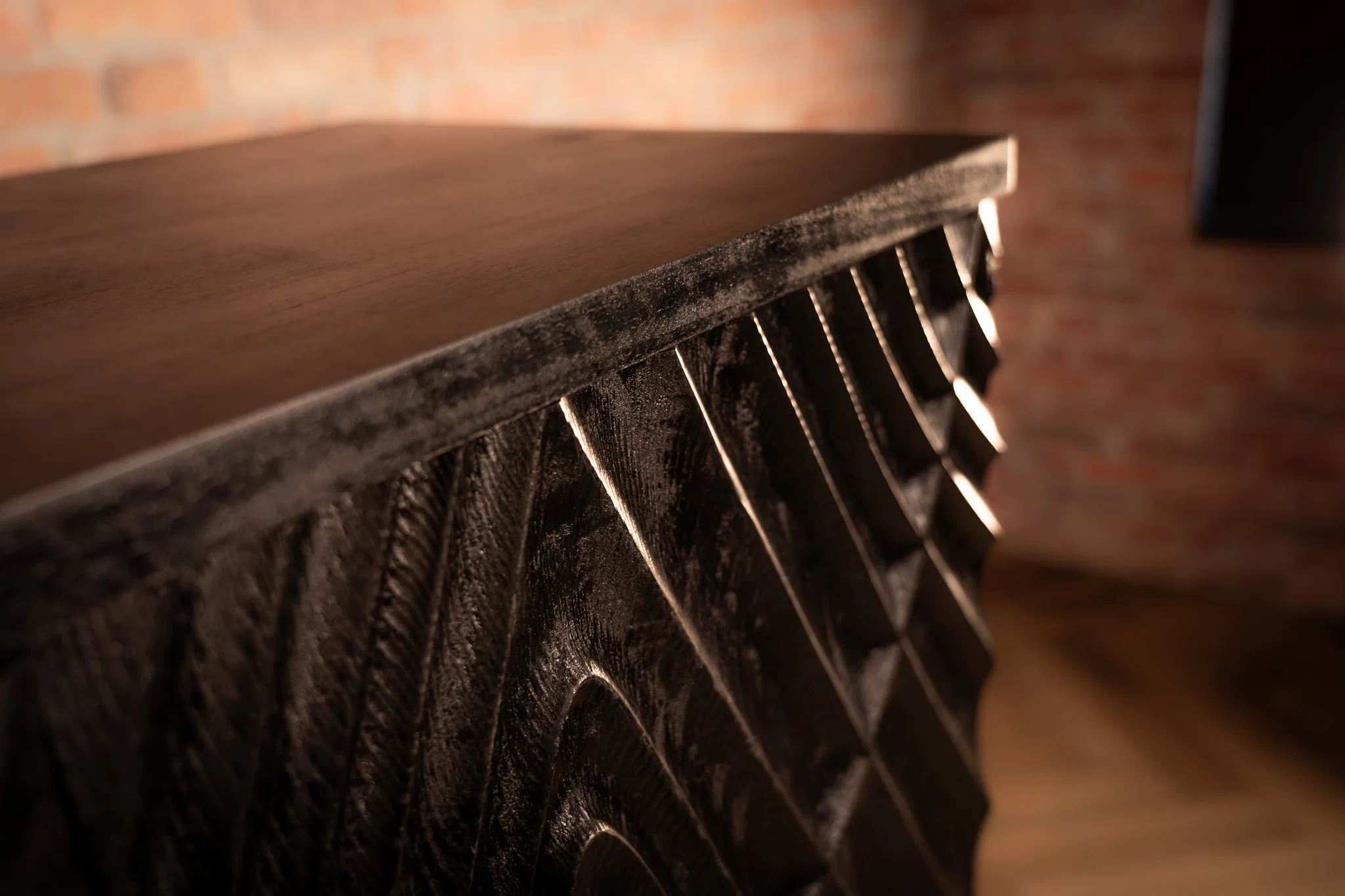 Solid Mango Wood Bar Cabinet 141 cm with 3D Carved Front in Black – Scorpion - Image 3