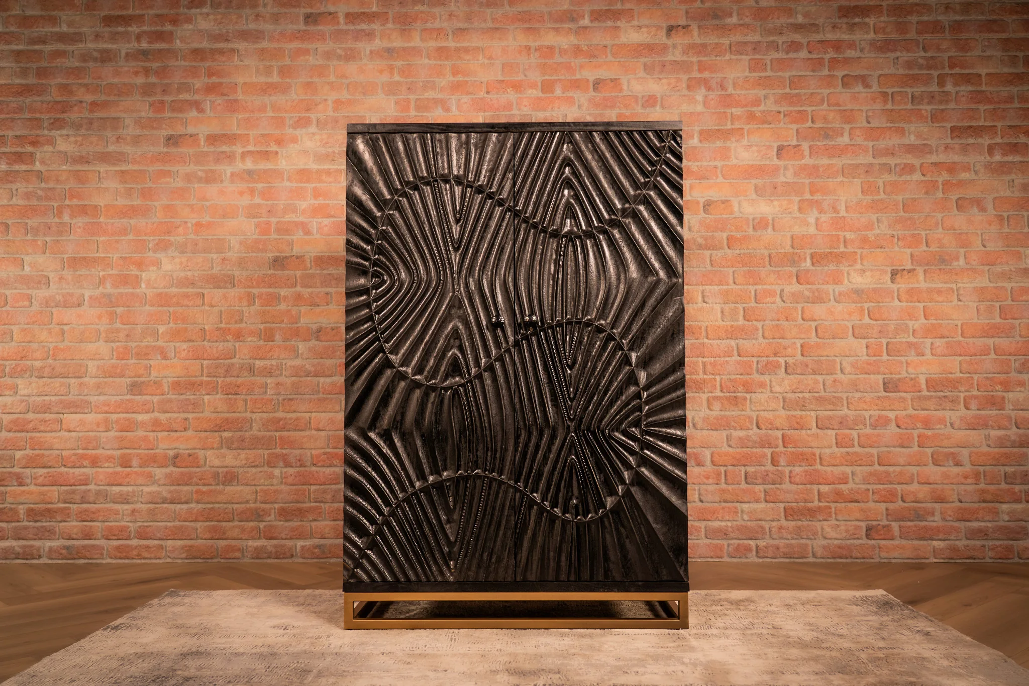 Solid Mango Wood Bar Cabinet 141 cm with 3D Carved Front in Black – Scorpion - Image 9