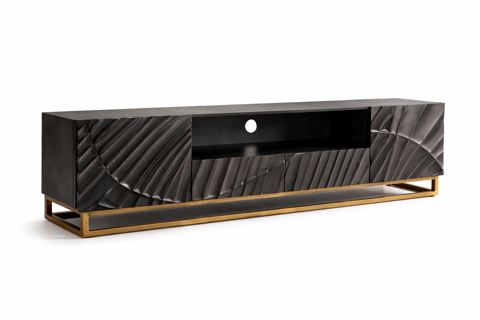 Solid Mango Wood TV Unit 180 cm with 3D Carved Front in Black – Scorpion - Image 6